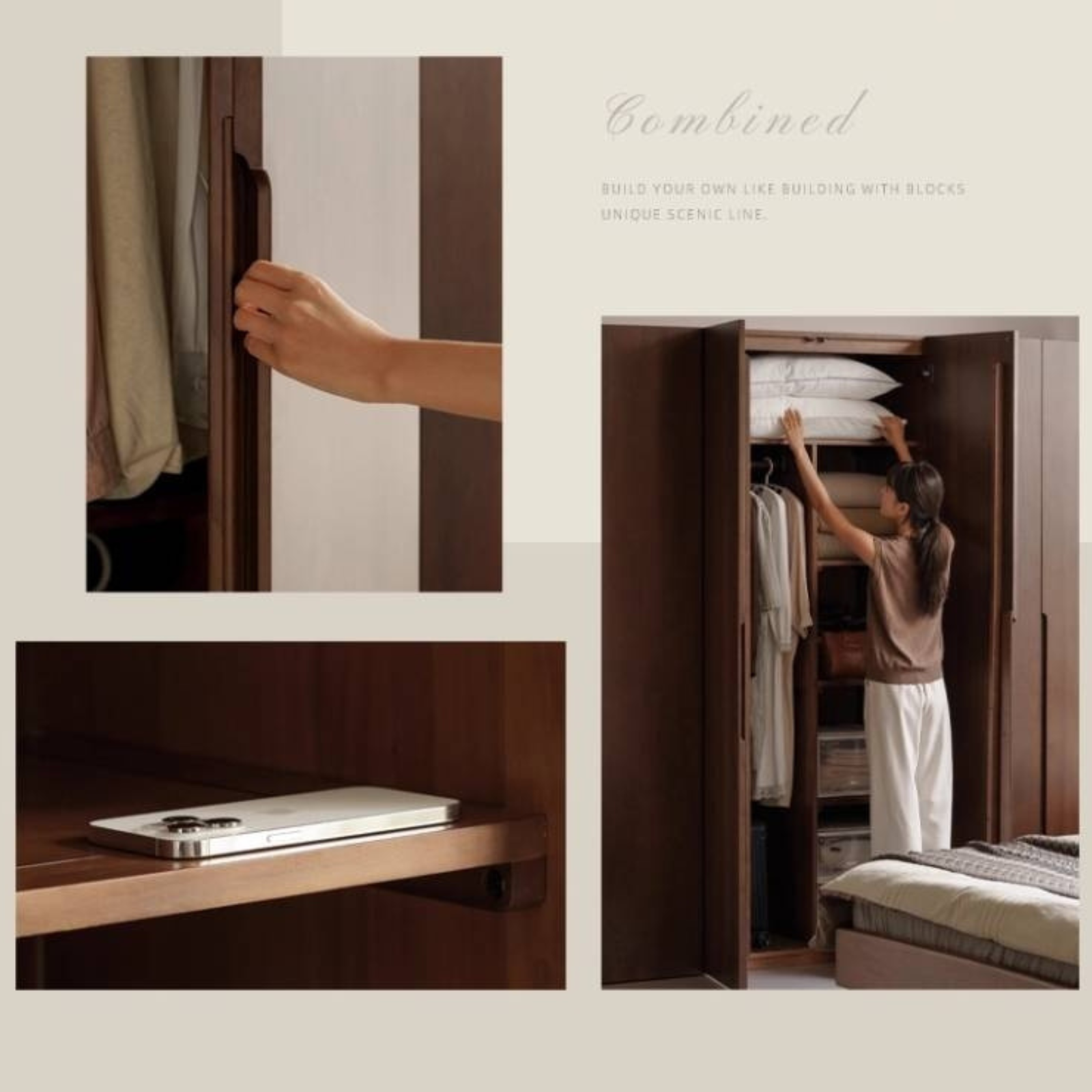 Sandalwood, Black Walnut Solid Wood Modern Double Door Wardrobe