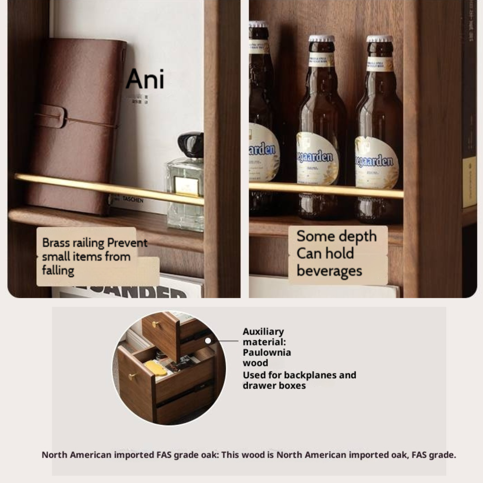 Black Walnut, Oak Solid Wood Narrow Bookcase