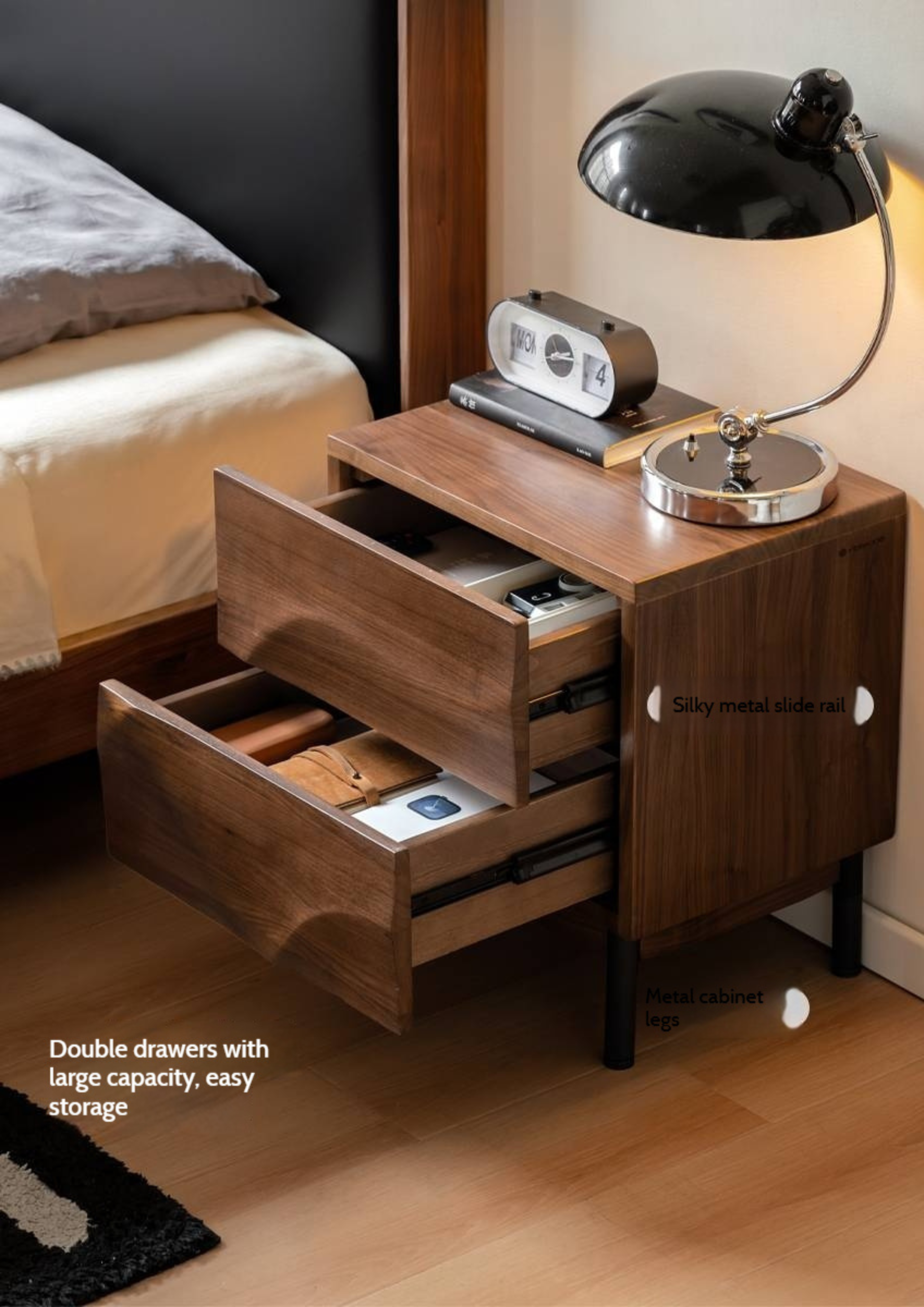 Black Walnut Solid Wood Luxury Nightstands