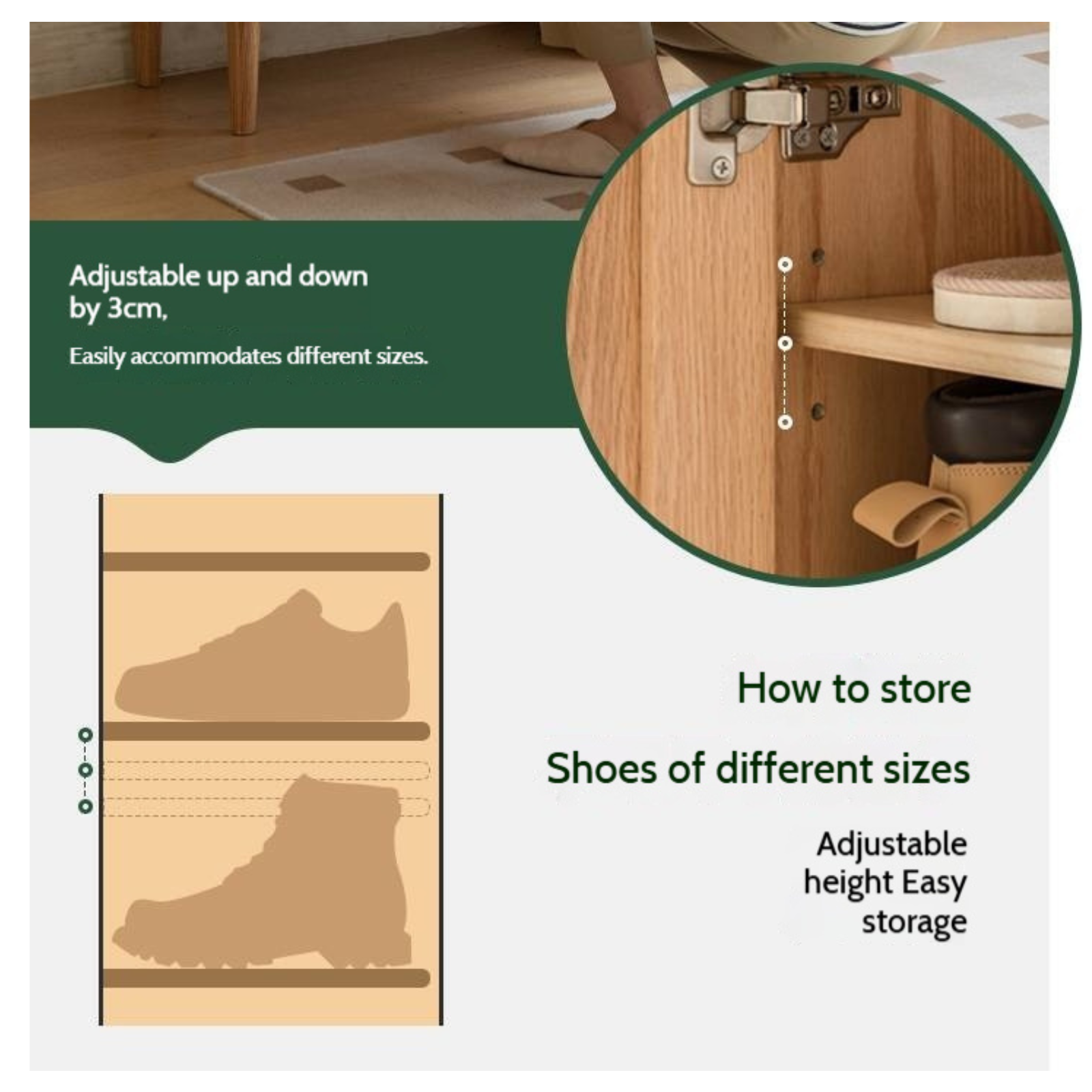 Oak, Solid Rubber Wood Shoe Cabinet