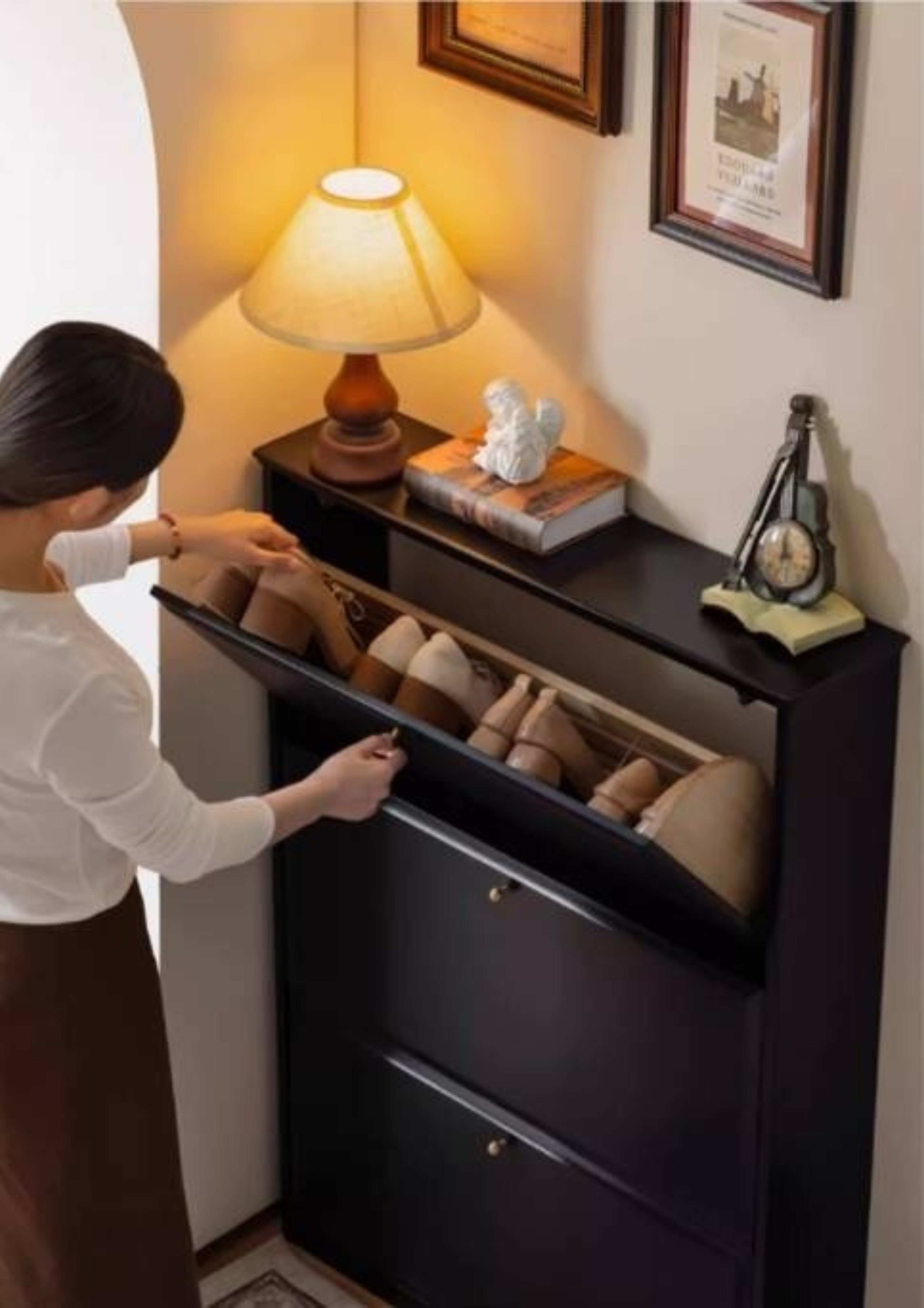 Oak Solid Wood American Retro Style Shoe Cabinet