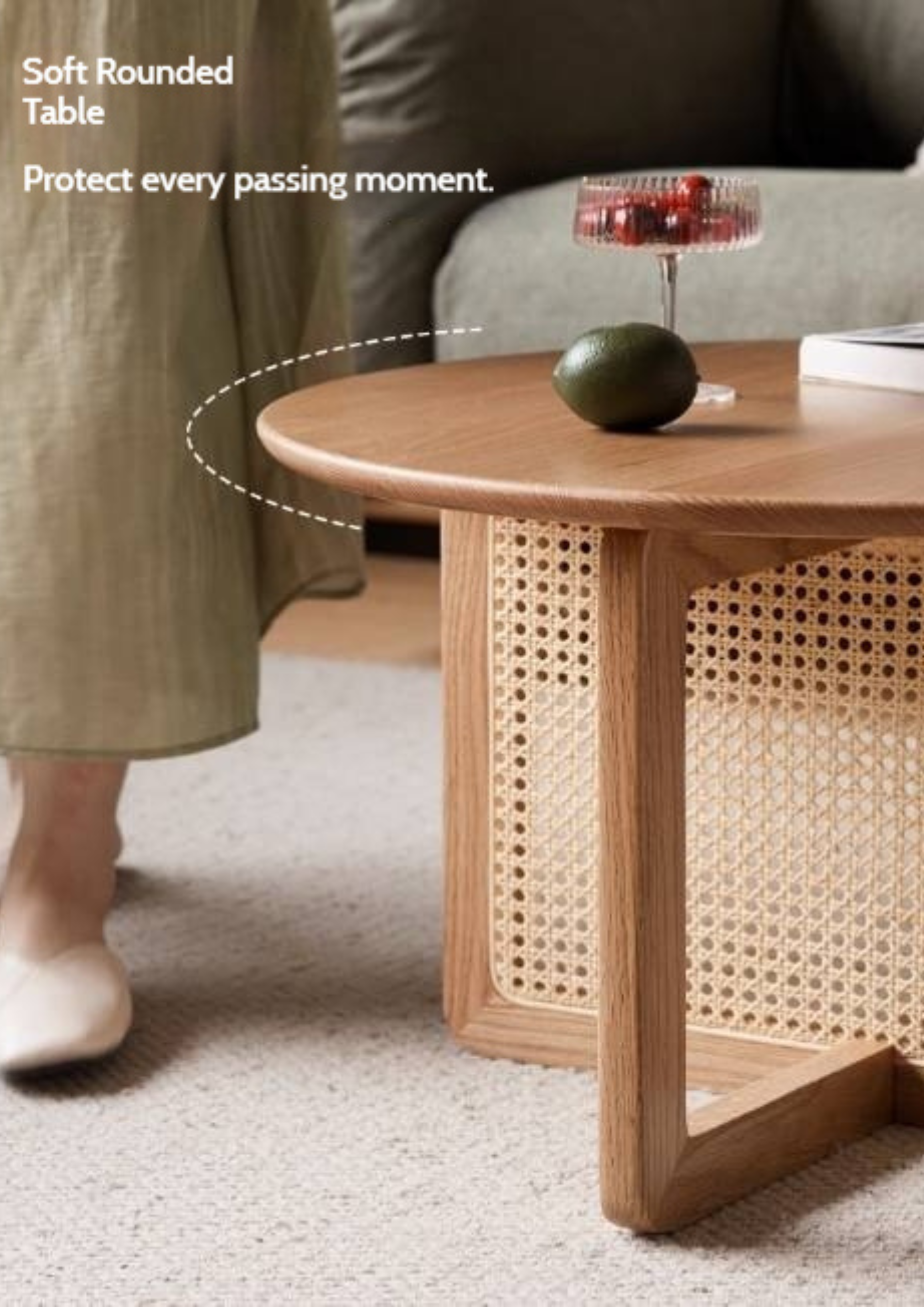 Oak Solid Wood Modern Rattan Coffee Table
