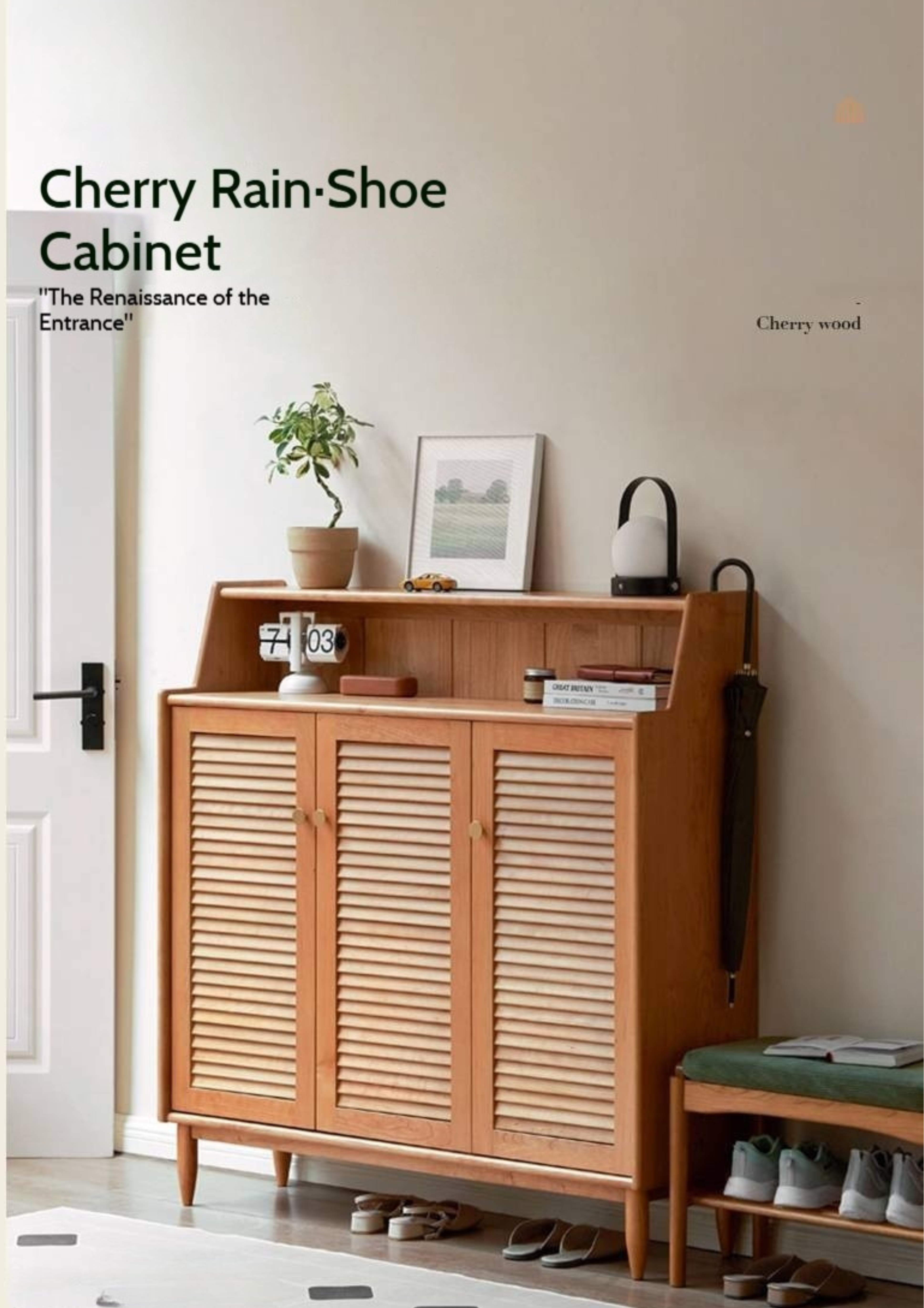 Cherry Solid Wood Entrance Shoe Cabinet