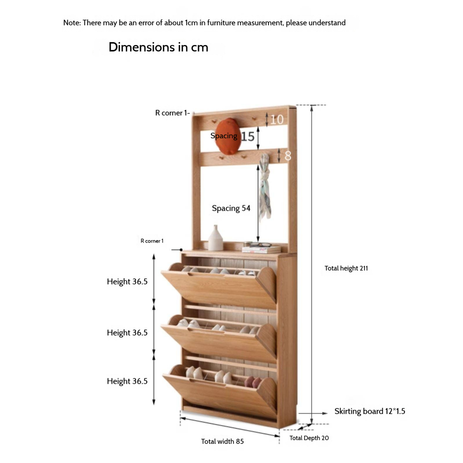 Oak, Poplar Solid Wood Ultra Thin Shoe Cabinet
