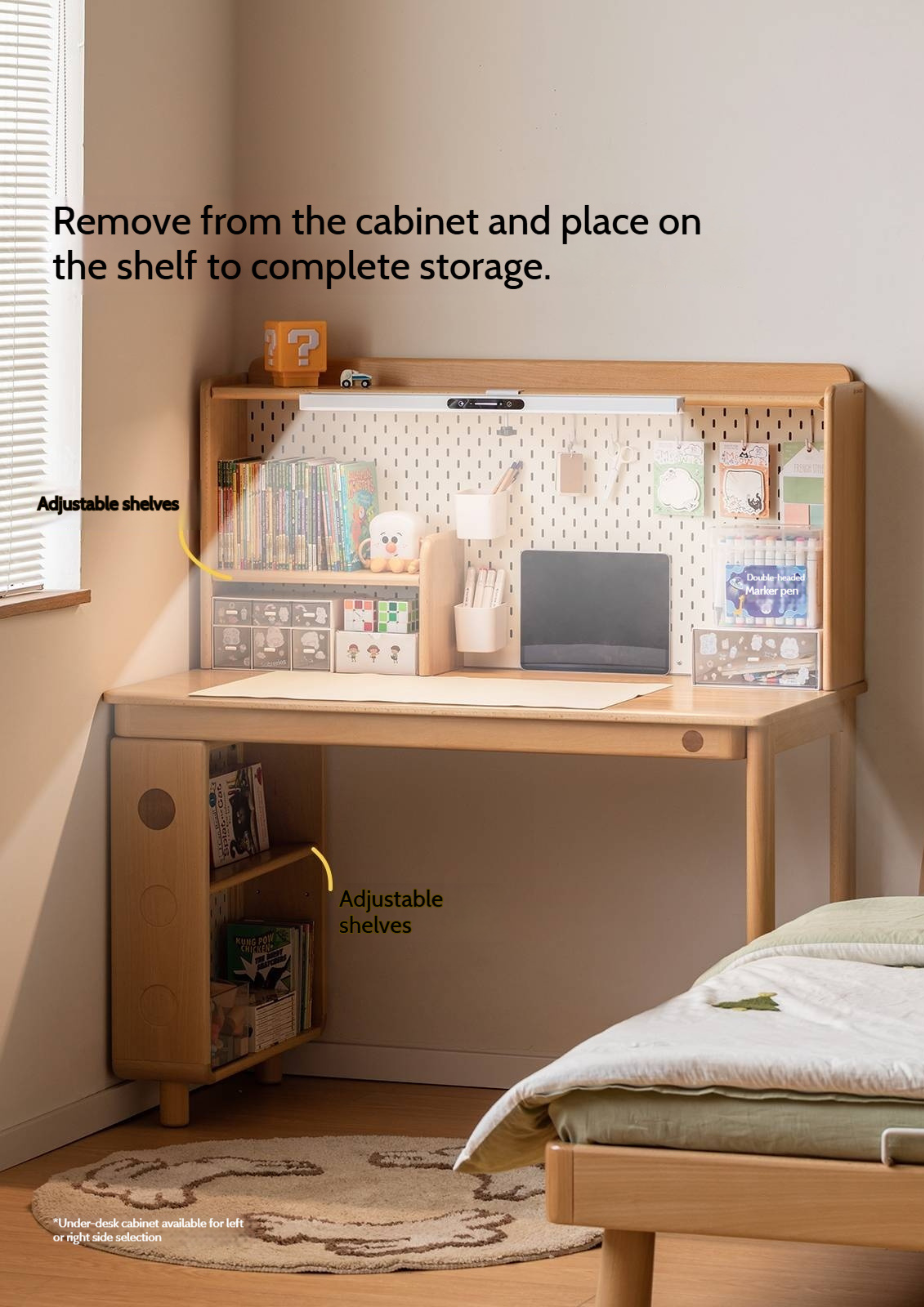 Beech Solid Wood Children's Learning Desk Bookshelf Integrated