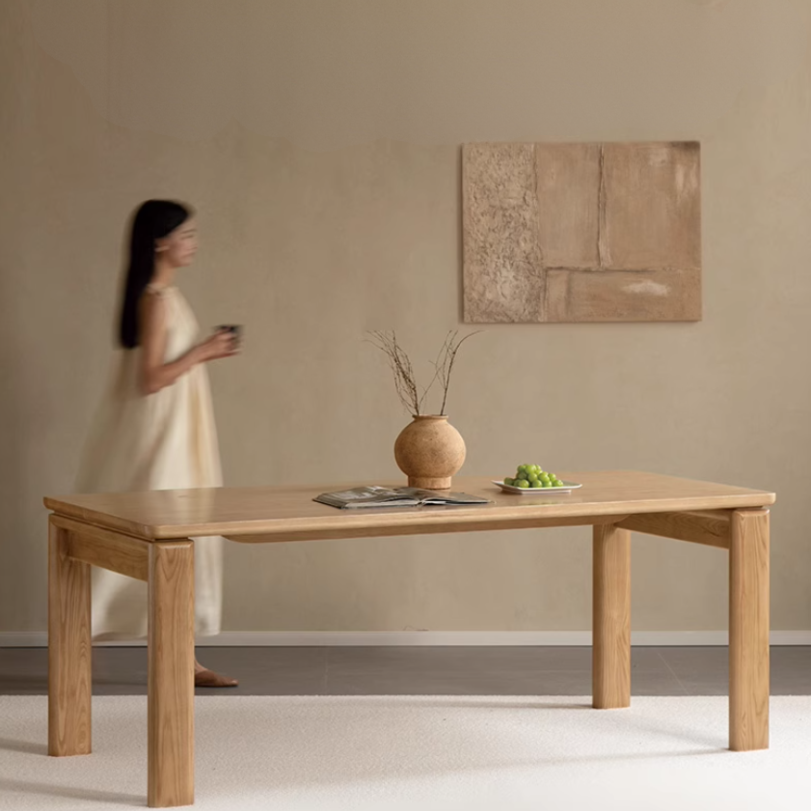 Ash Solid Wood Modern Log Style Dining Table