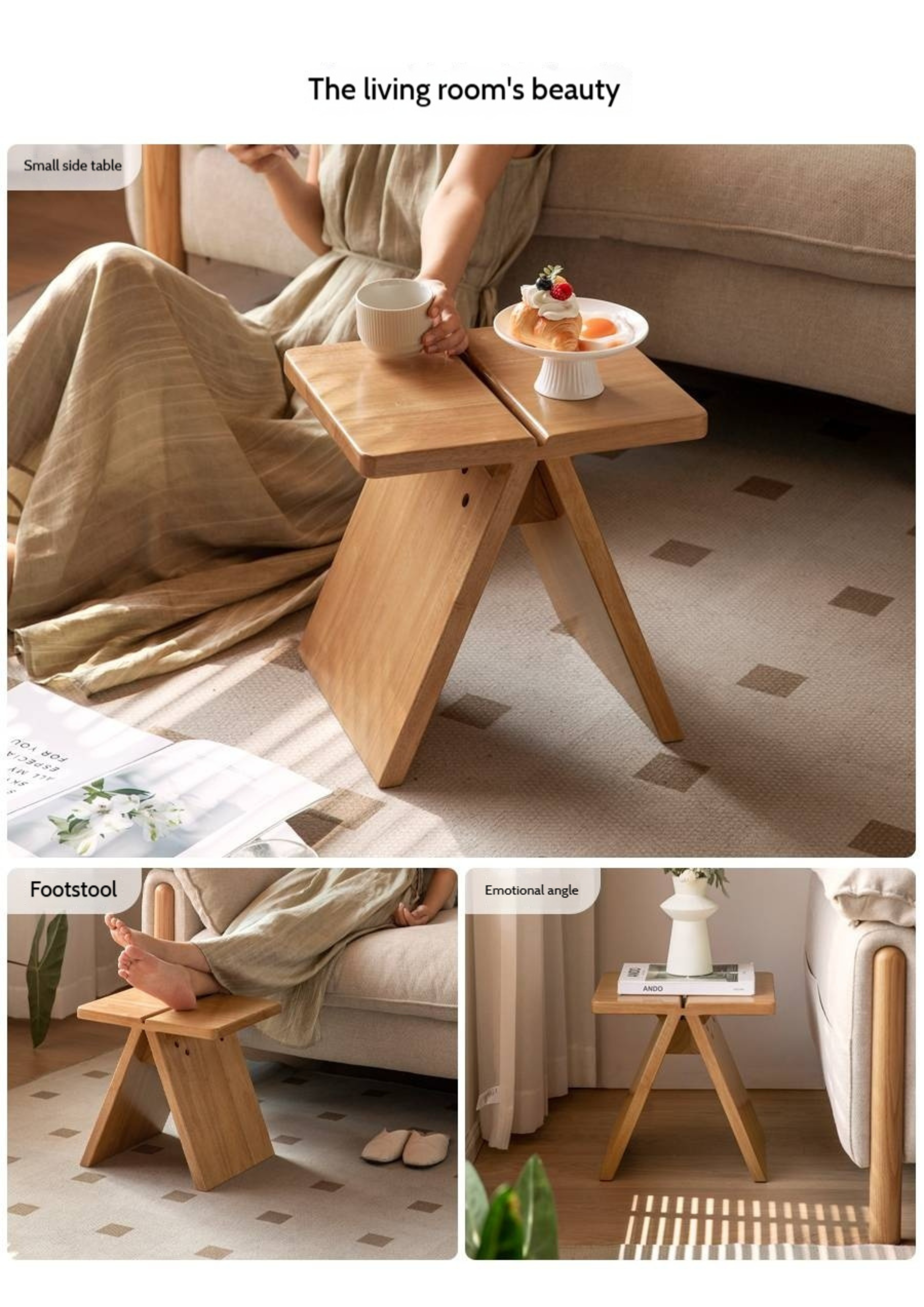 Solid Rubberwood Modern Minimalist Shoe Changing Stool