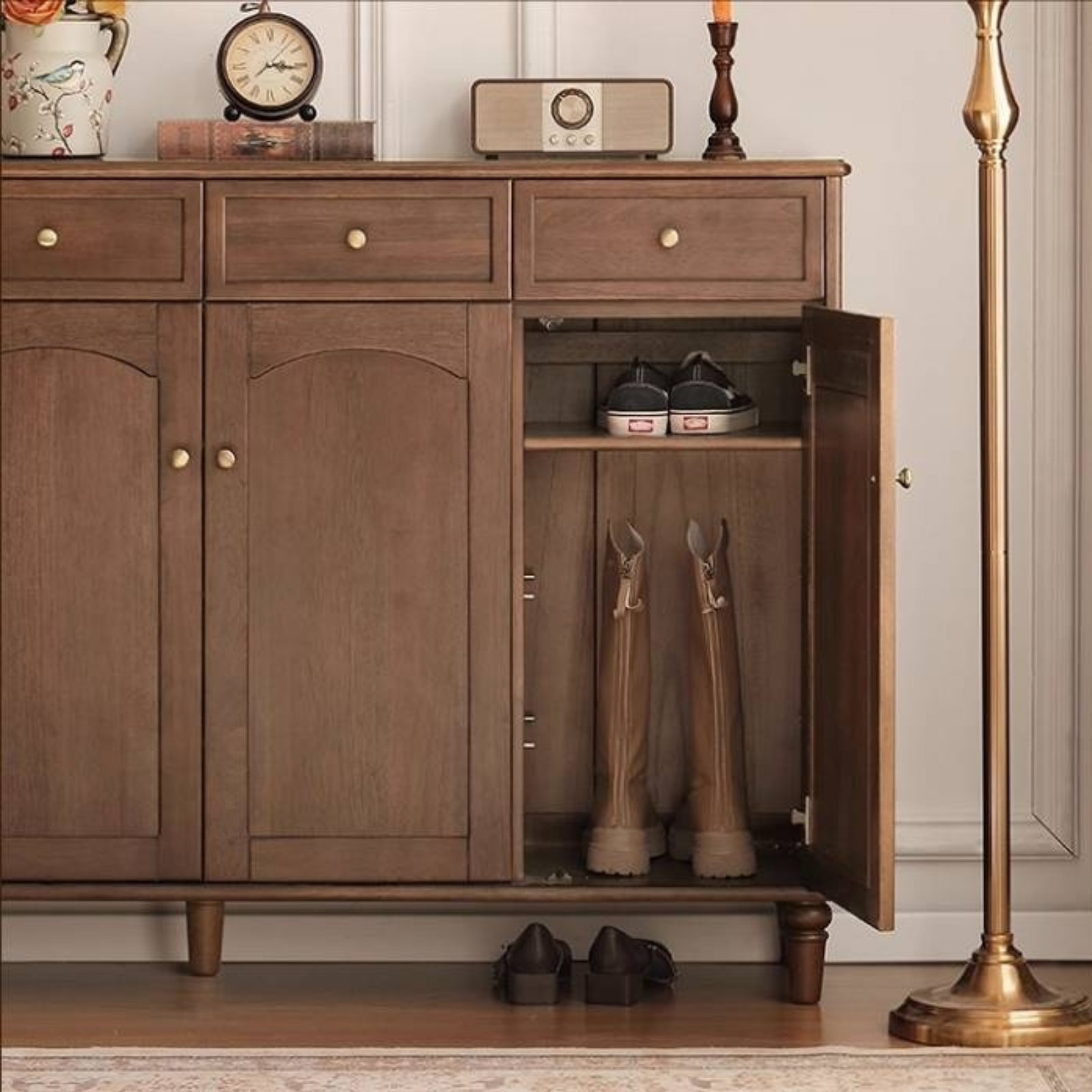 Sandalwood Solid Wood American Retro Storage Shoe Cabinet