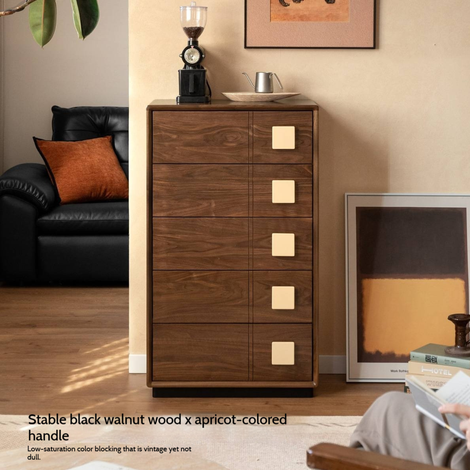 Black Walnut Solid Wood Retro Style Five-Drawer Chest