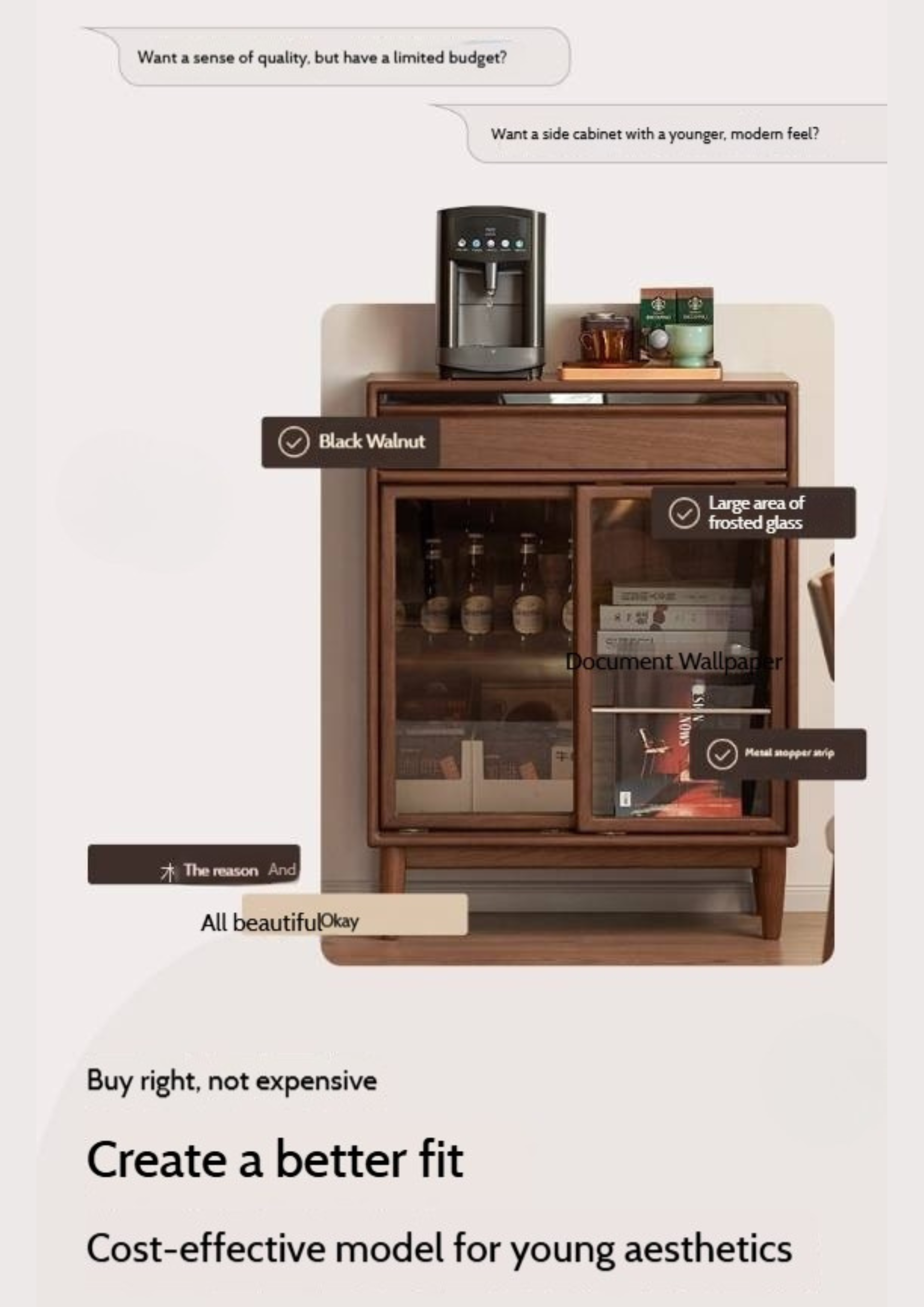 Black Walnut Solid Wood Modern Side Cabinet