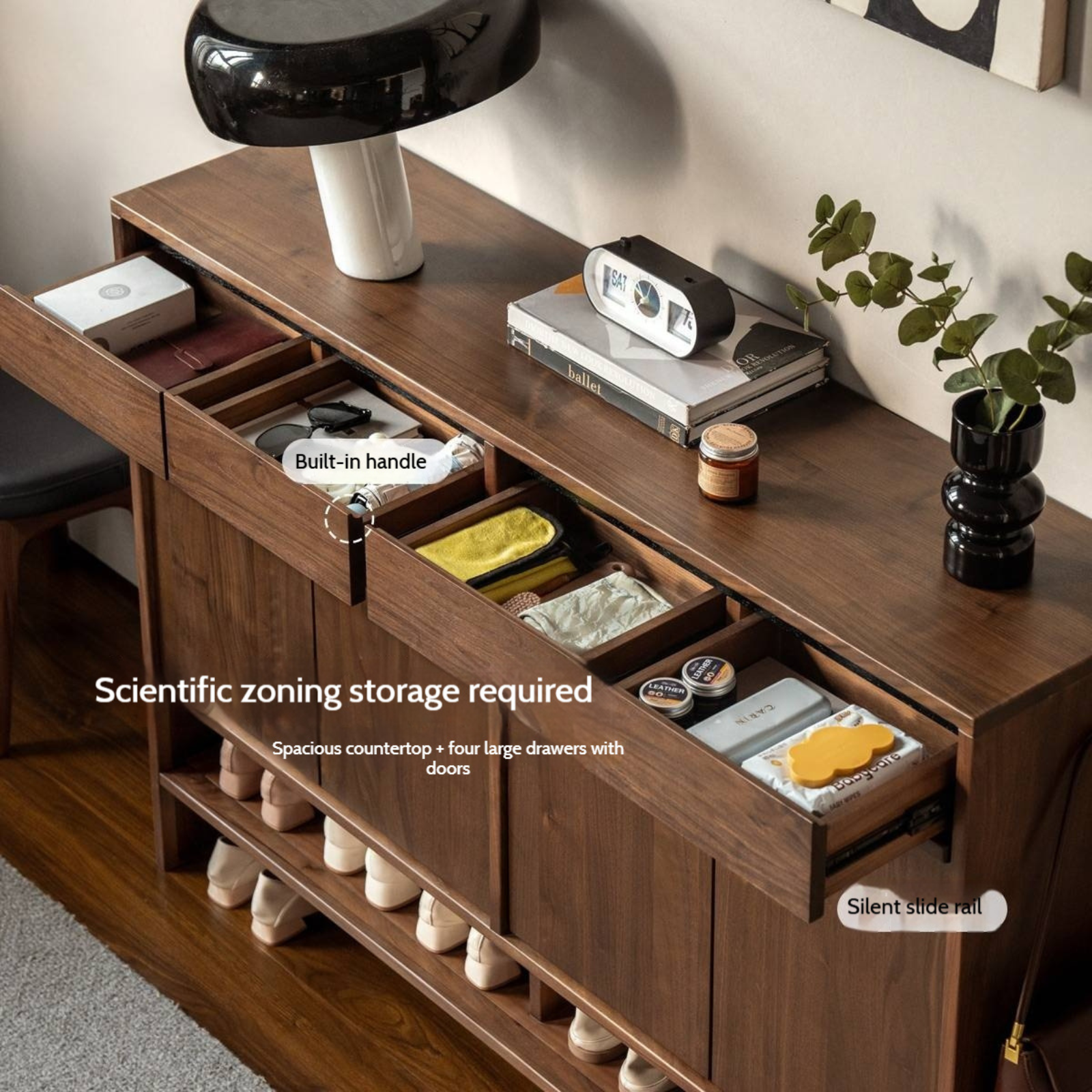 Black Walnut, Oak Solid Wood Italian Light Luxury Shoe Cabinet