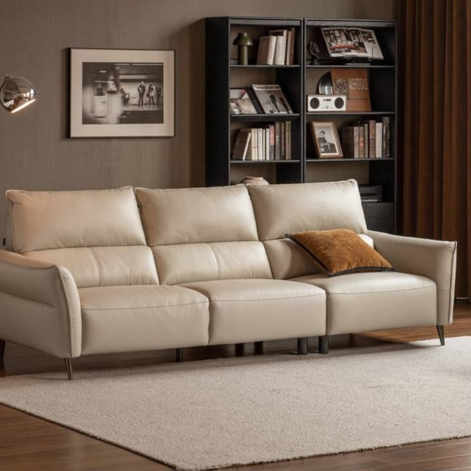 Genuine Top Grain Leather  Modern Sofa, Clean Line Contemporary Design