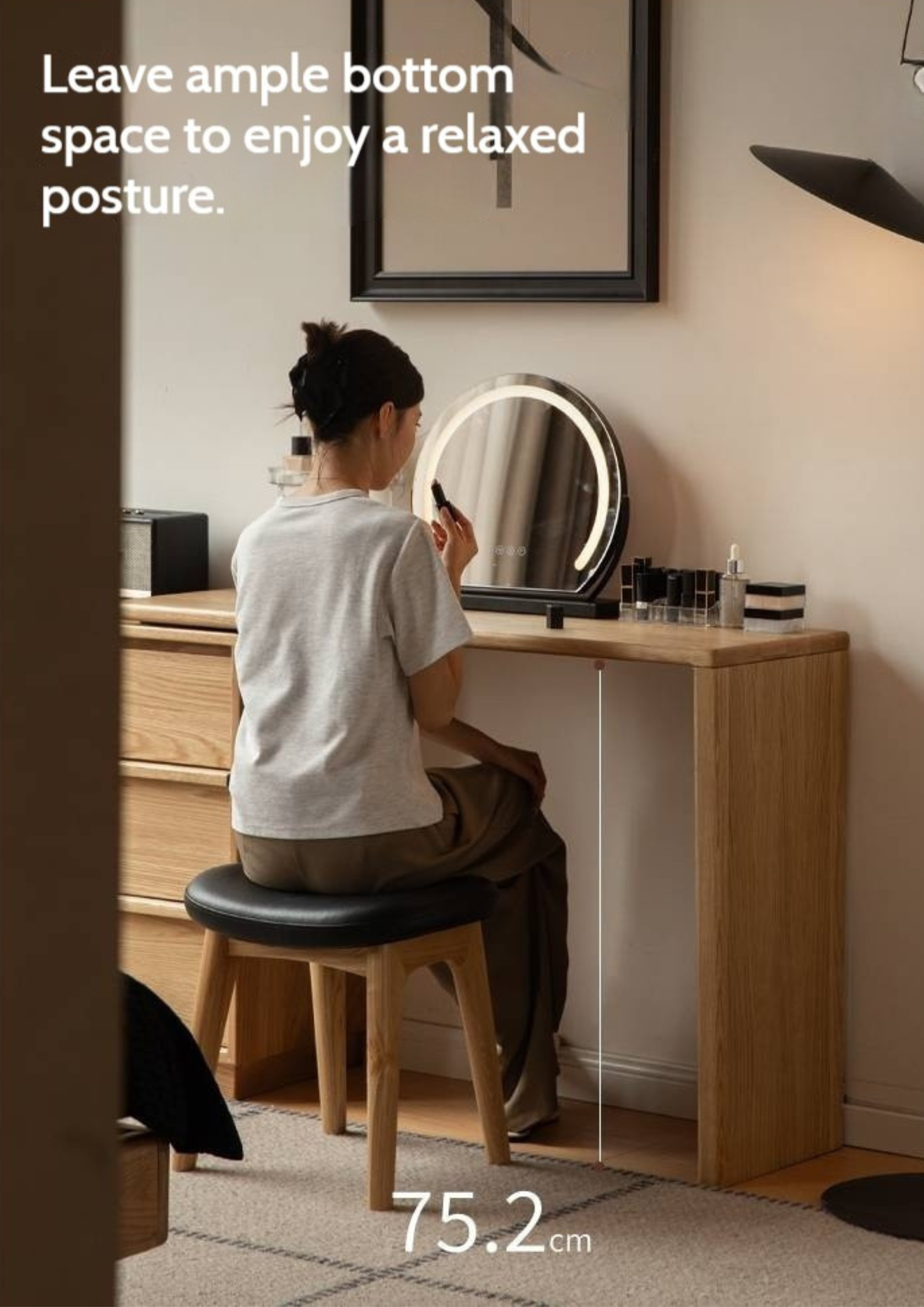 Oak Solid Wood Rotating Skeleton Dressing Table