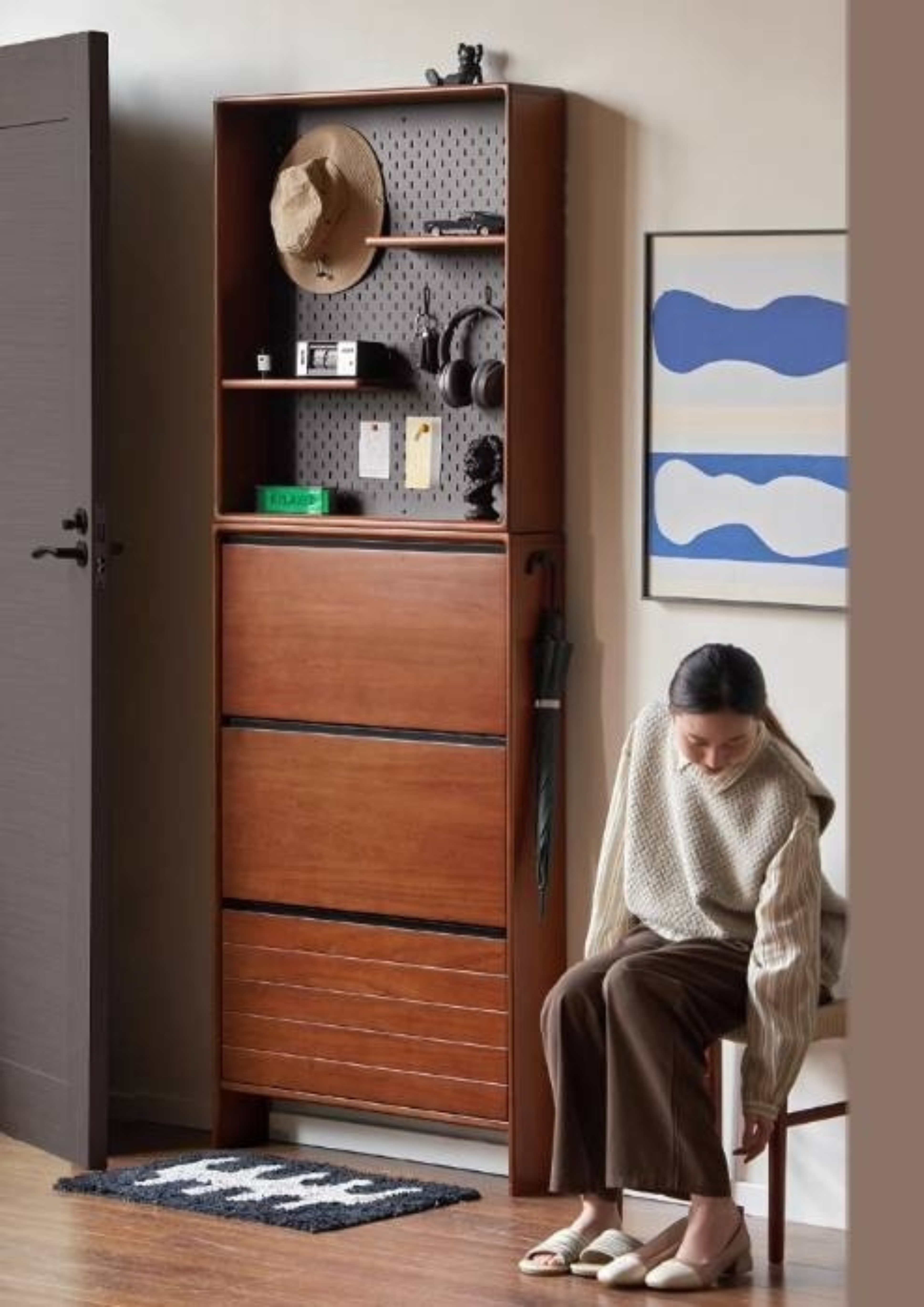 Poplar Solid Wood Middle-Age Ultra-Thin Shoe Cabinet