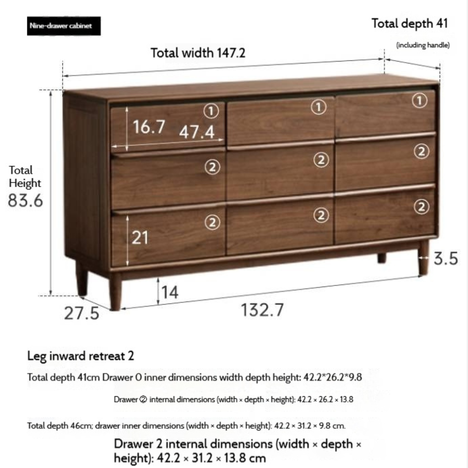 Black Walnut Solid Wood Cabinet Italian Light Luxury Chest of Drawers