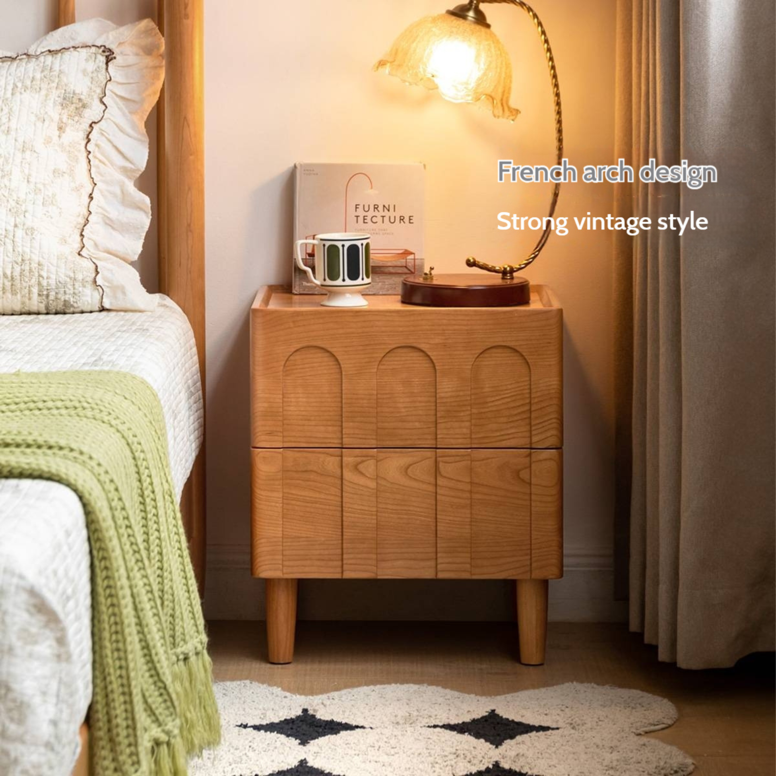Cherry Solid Wood Retro Nightstand