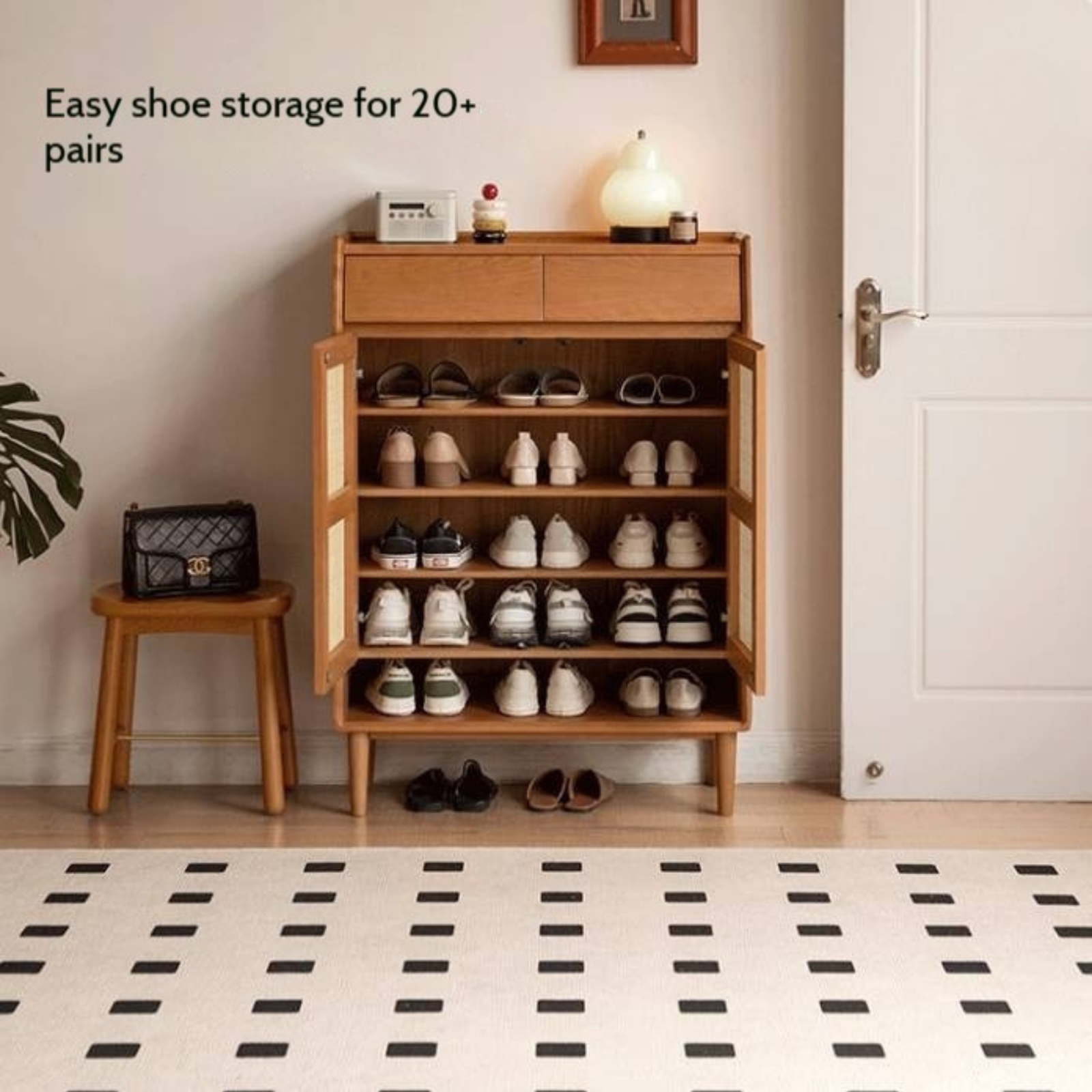 Сherry, Oak Solid Wood Rattan Locker Shoe Cabinet