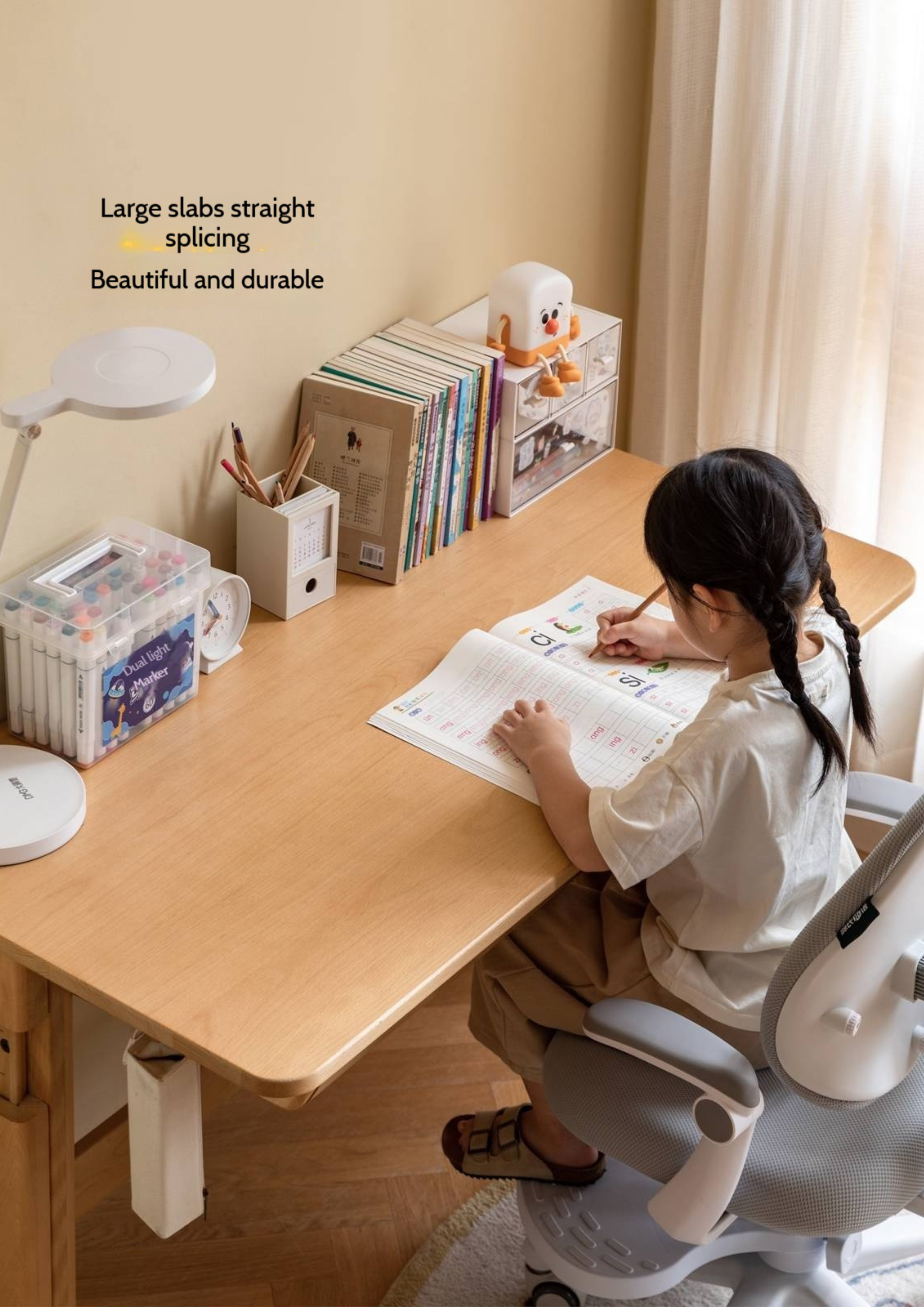 Beech Solid Wood Children's Hand-cranked Height Desk