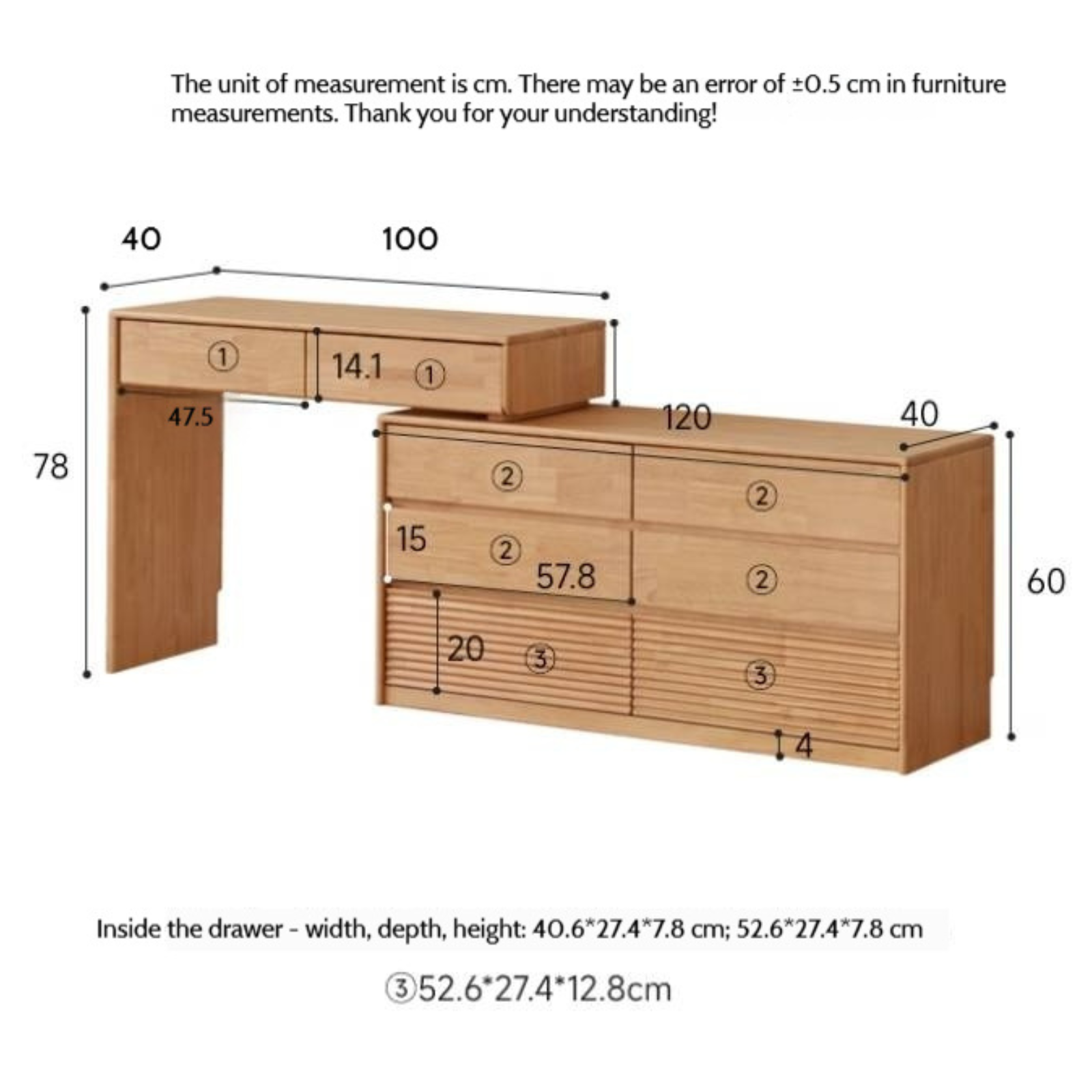 Solid Rubberwood Telescopic Makeup Desk