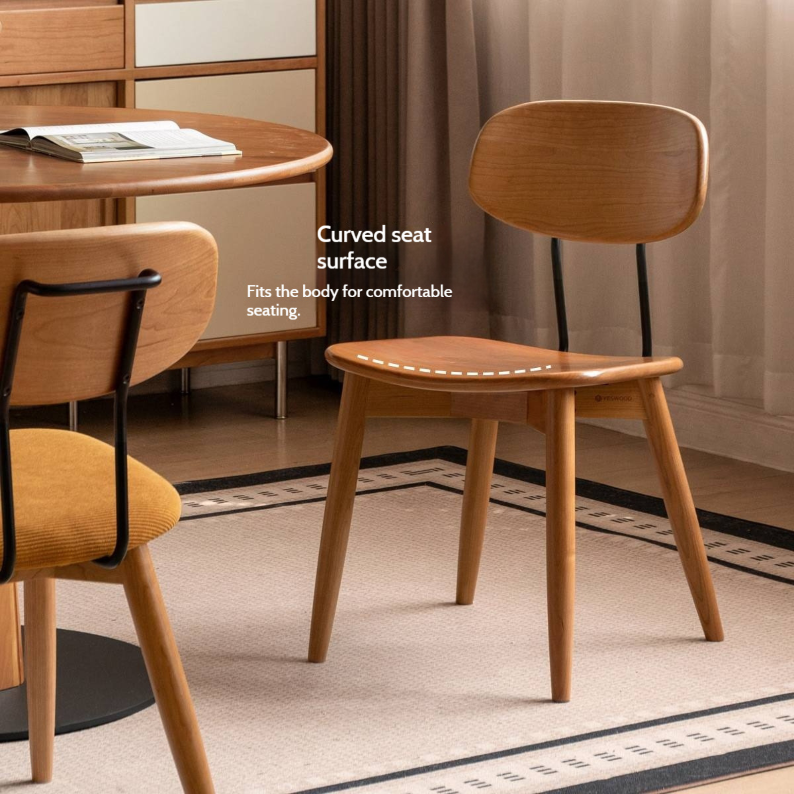 Set 4 pcs Cherry Solid Wood Bauhaus Style Retro Dining Chair