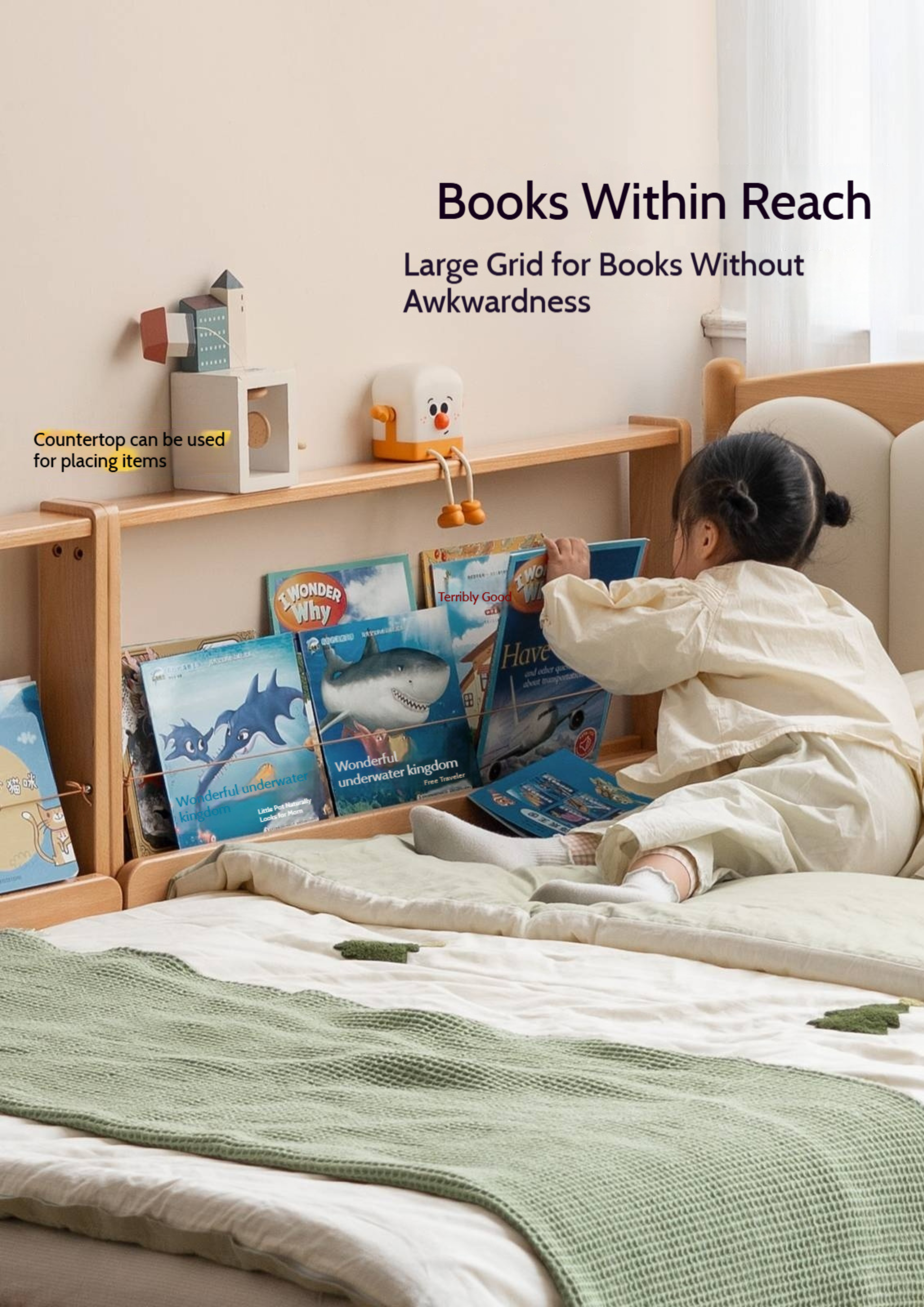 Beech Solid Wood Children's Bedside Miniature Bookshelf