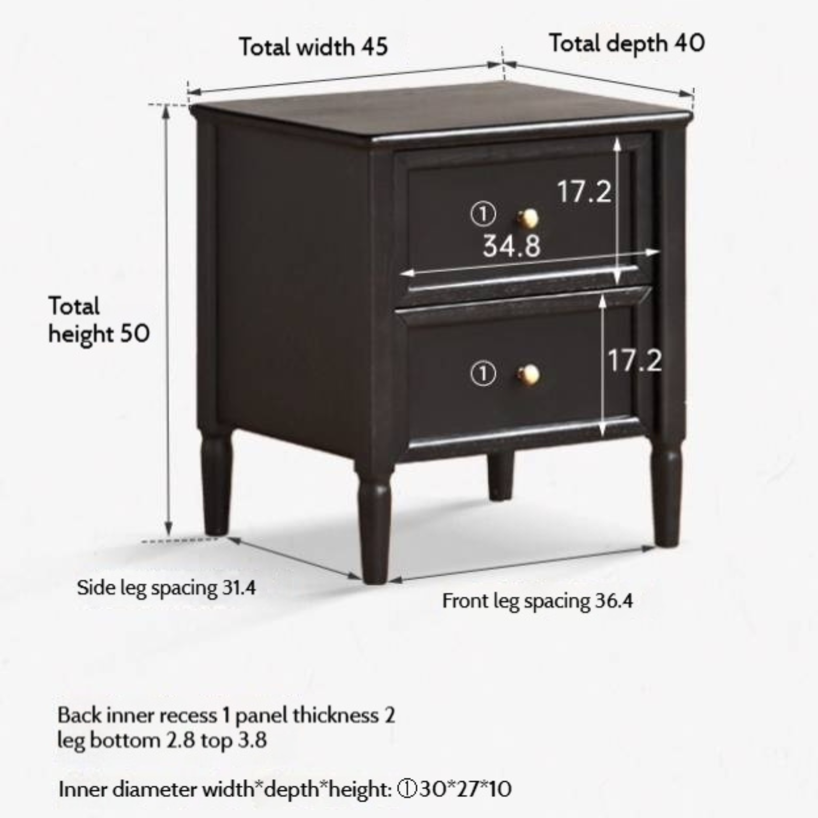 Solid Rubberwood Retro Style, American Style Nightstand