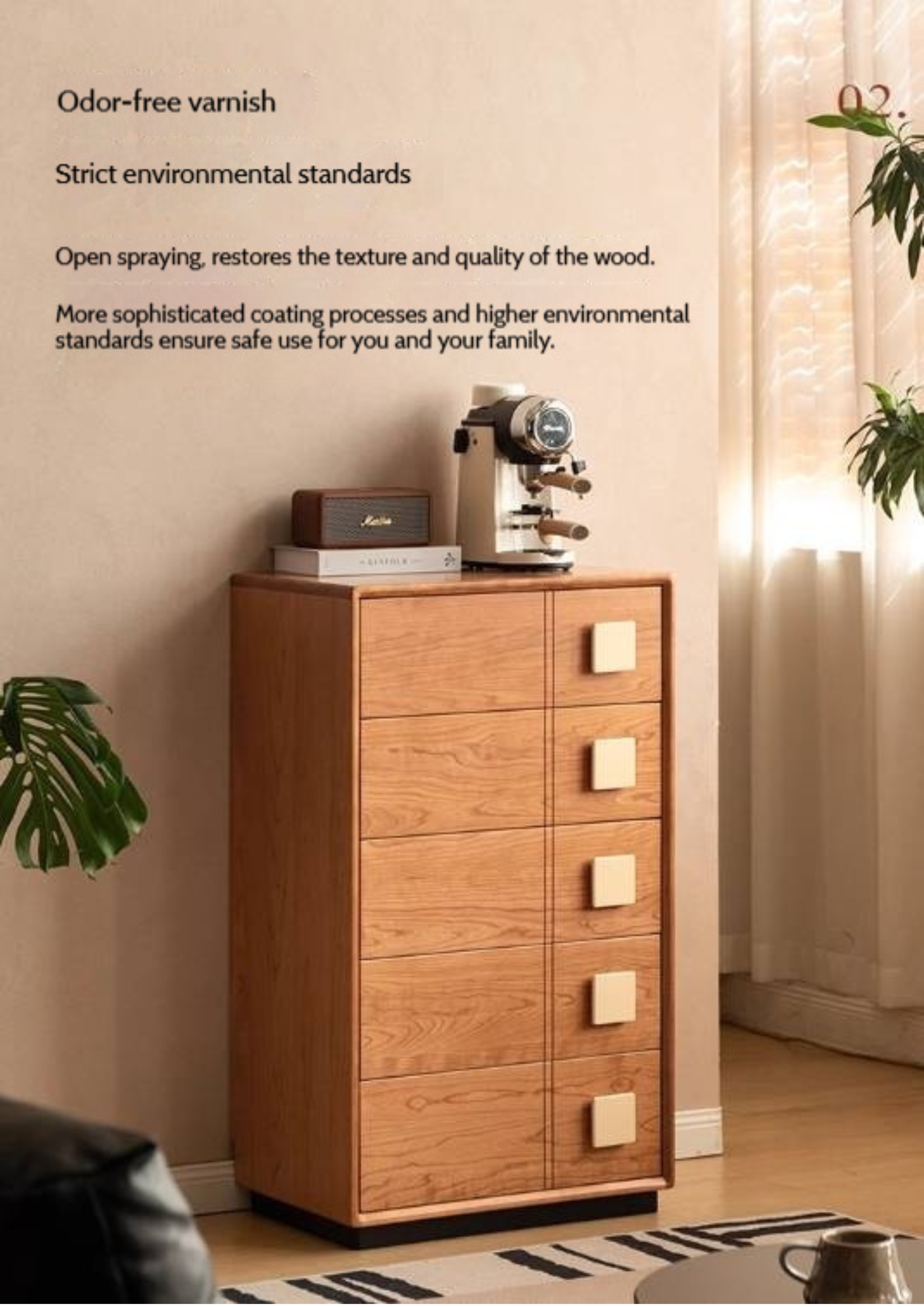 Cherry Solid Wood Retro Five-Drawer Chest