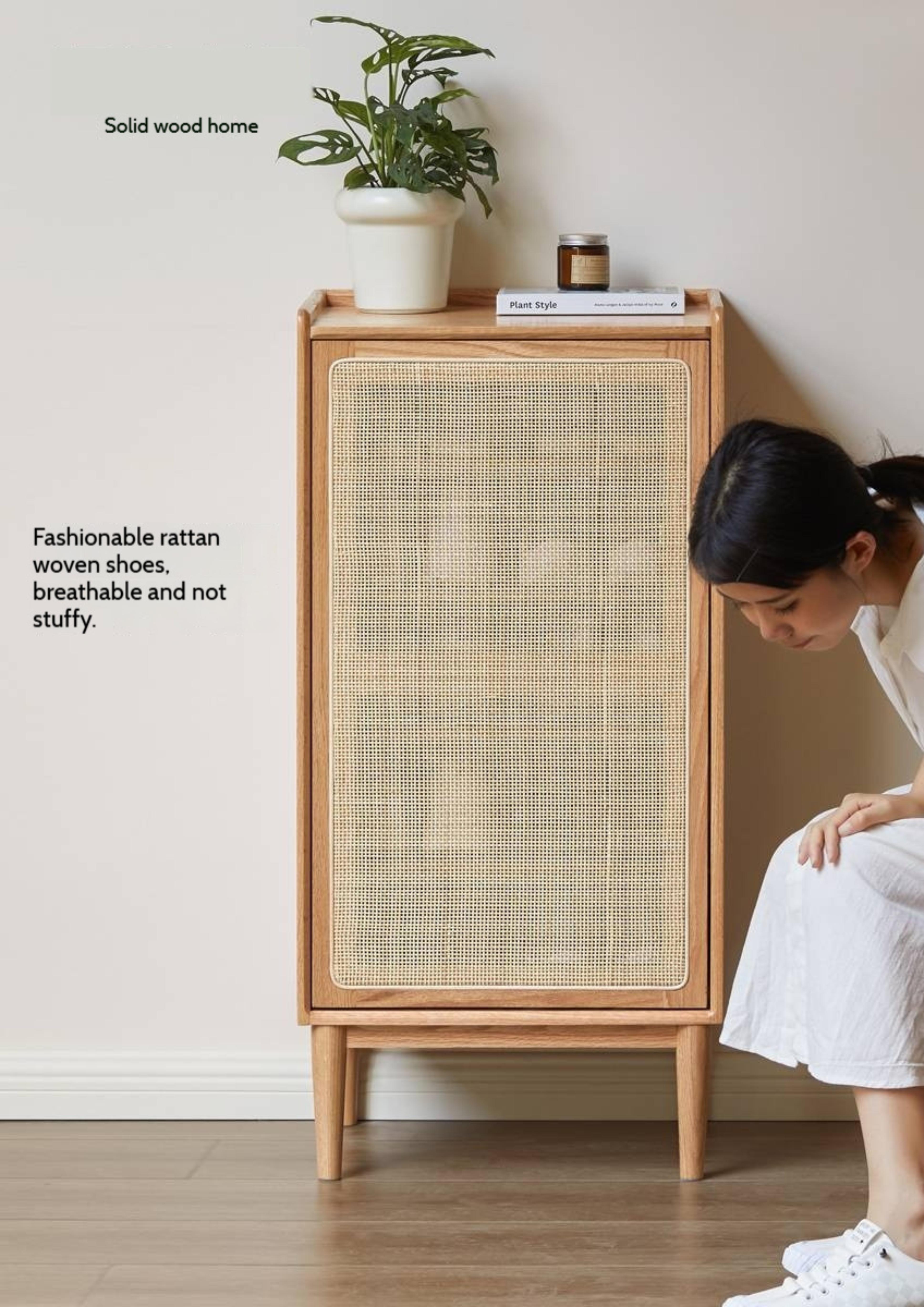 Oak Solid Wood Entrance Shoe Cabinet