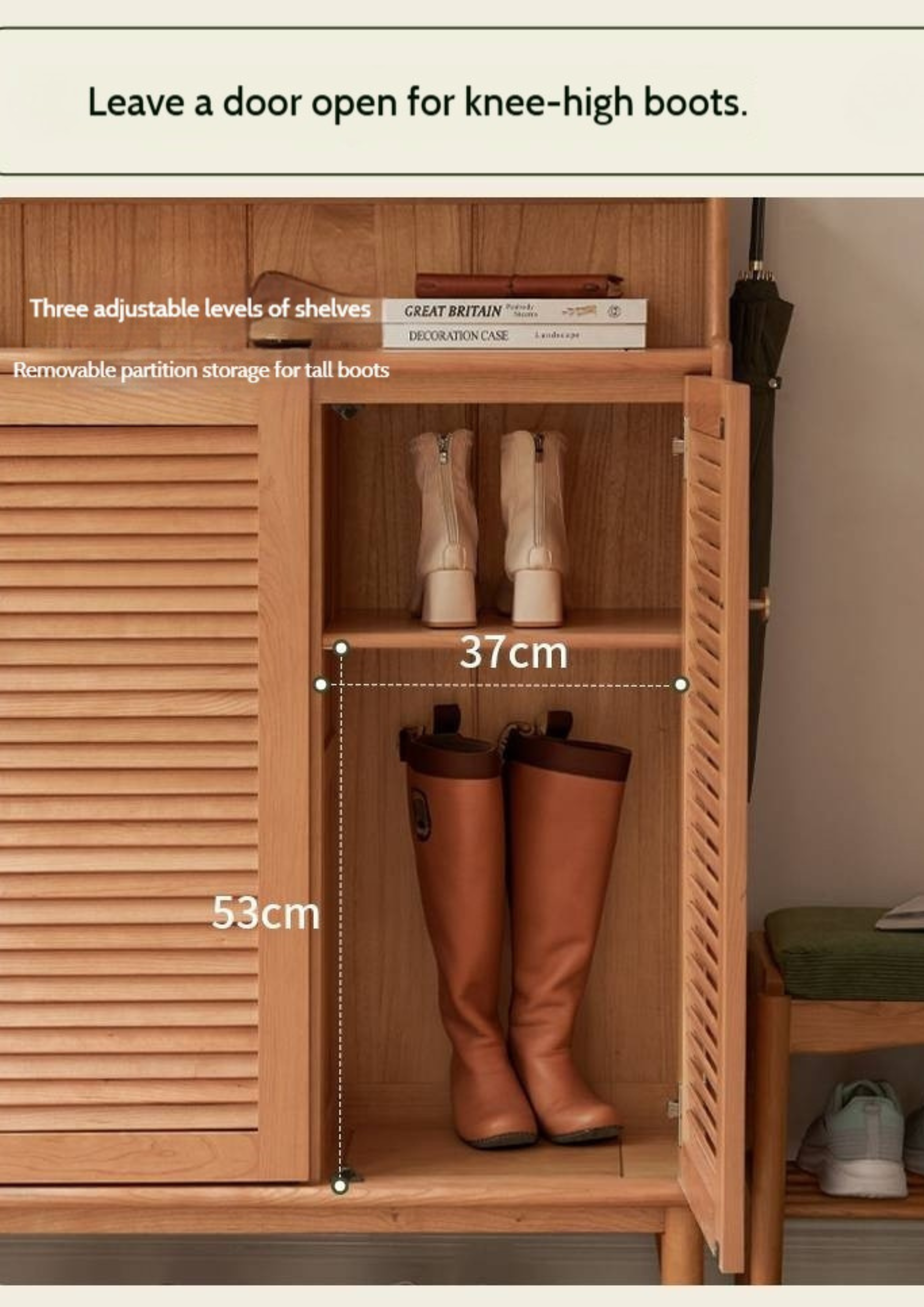 Cherry Solid Wood Entrance Shoe Cabinet