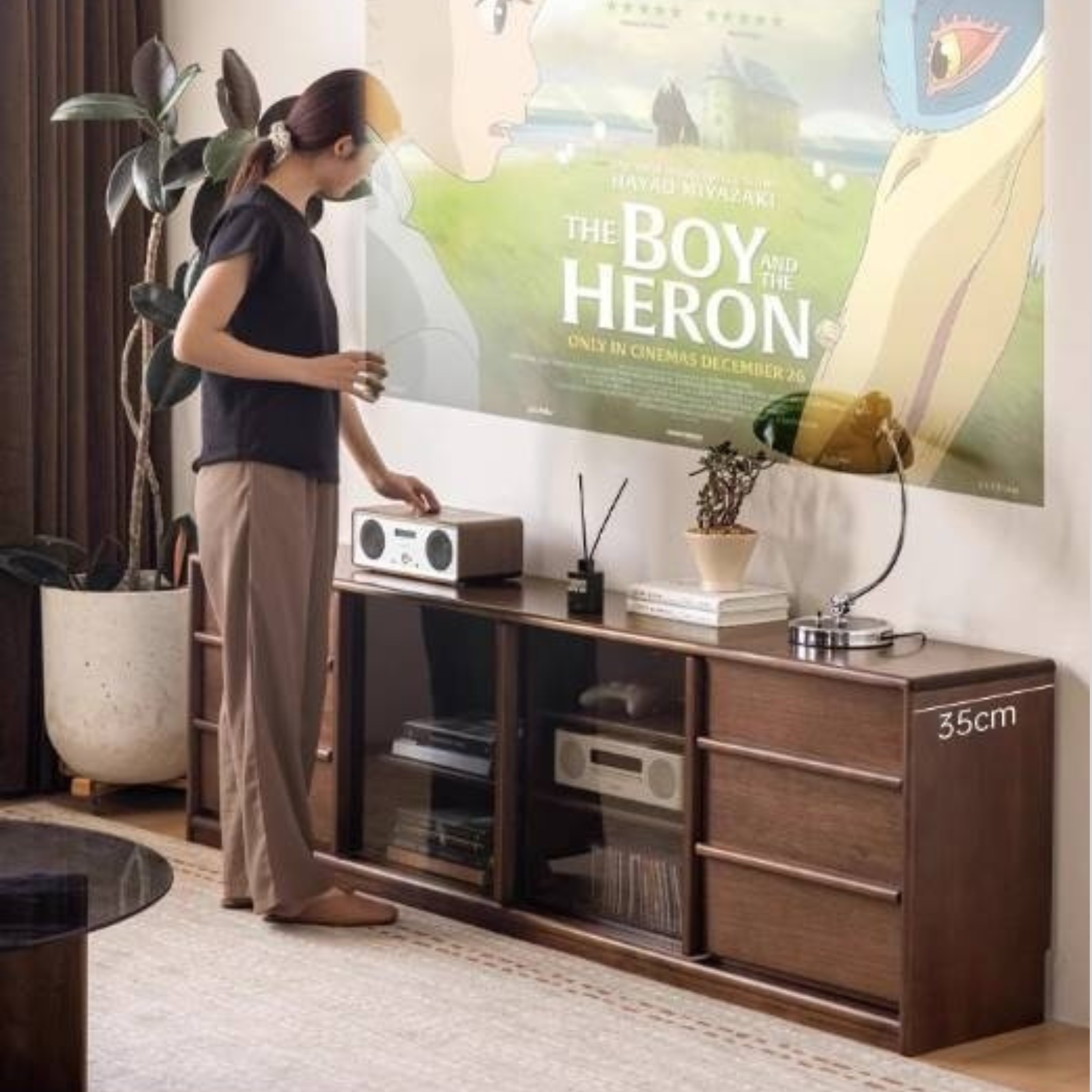 Golden Sandalwood Solid Wood TV Cabinet