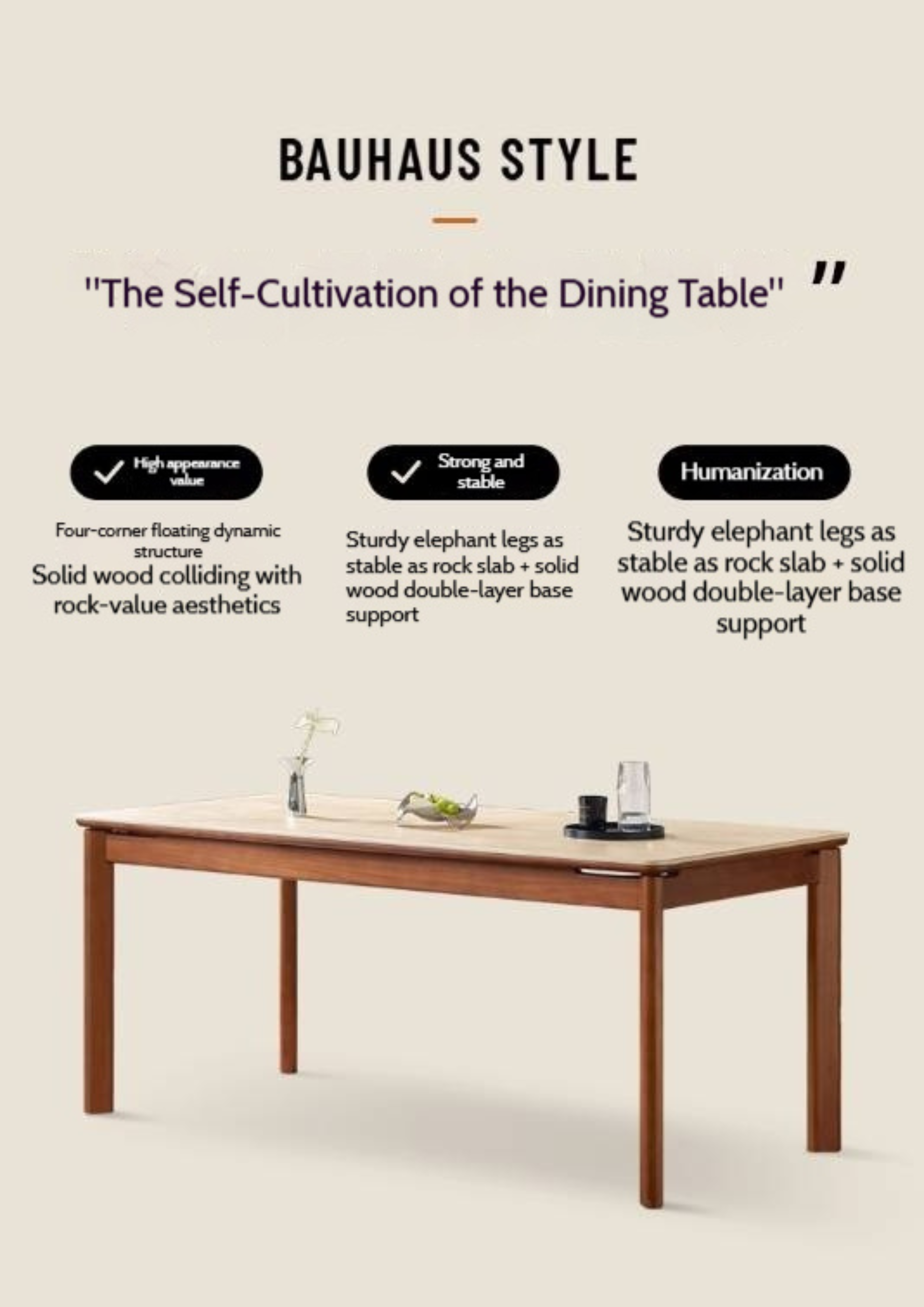 Tulipwood Solid Wood Vintage Style Restaurant Stone Slab Dining Table