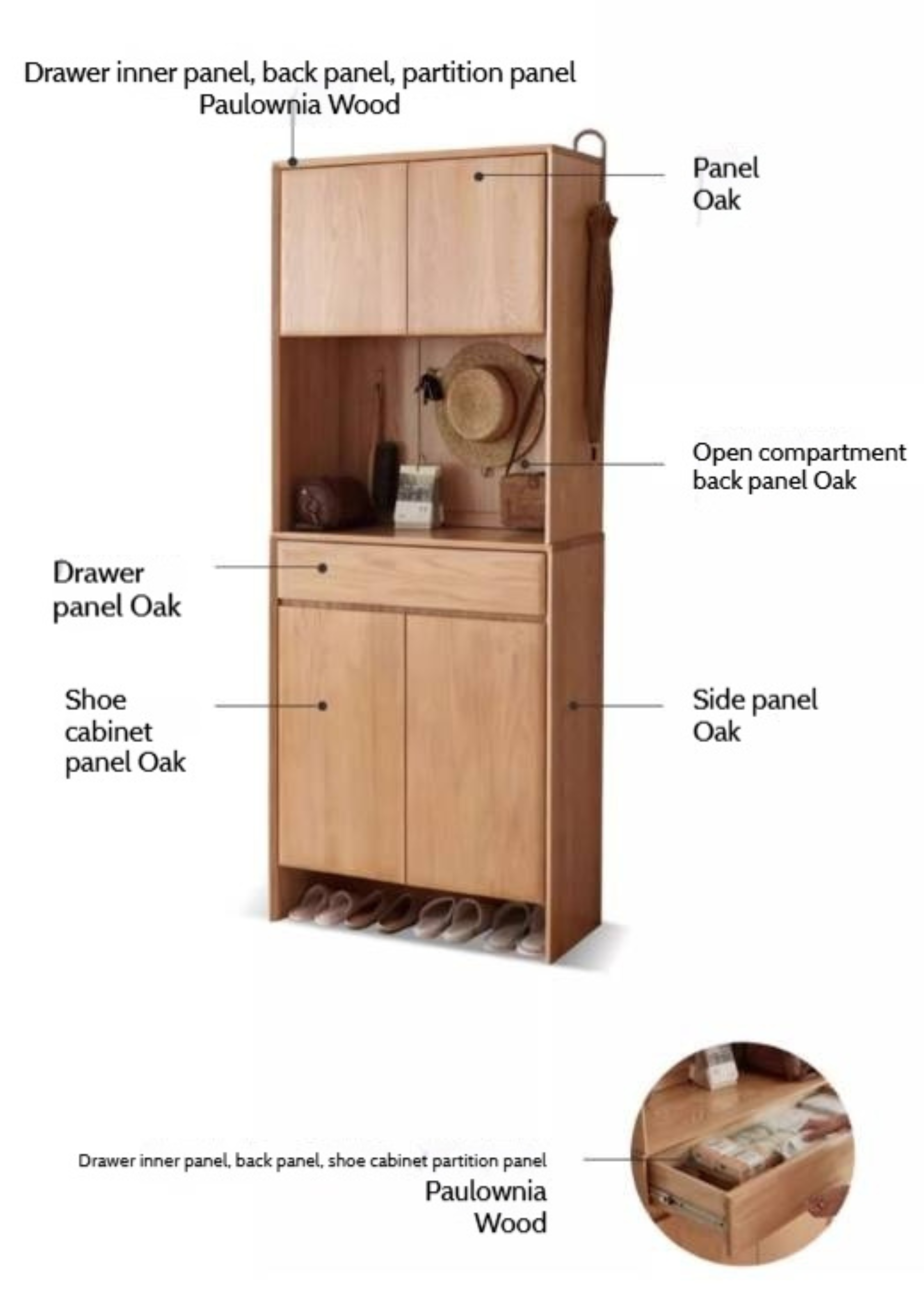 Oak Solid Wood Entrance Hall Cabinet Shoe