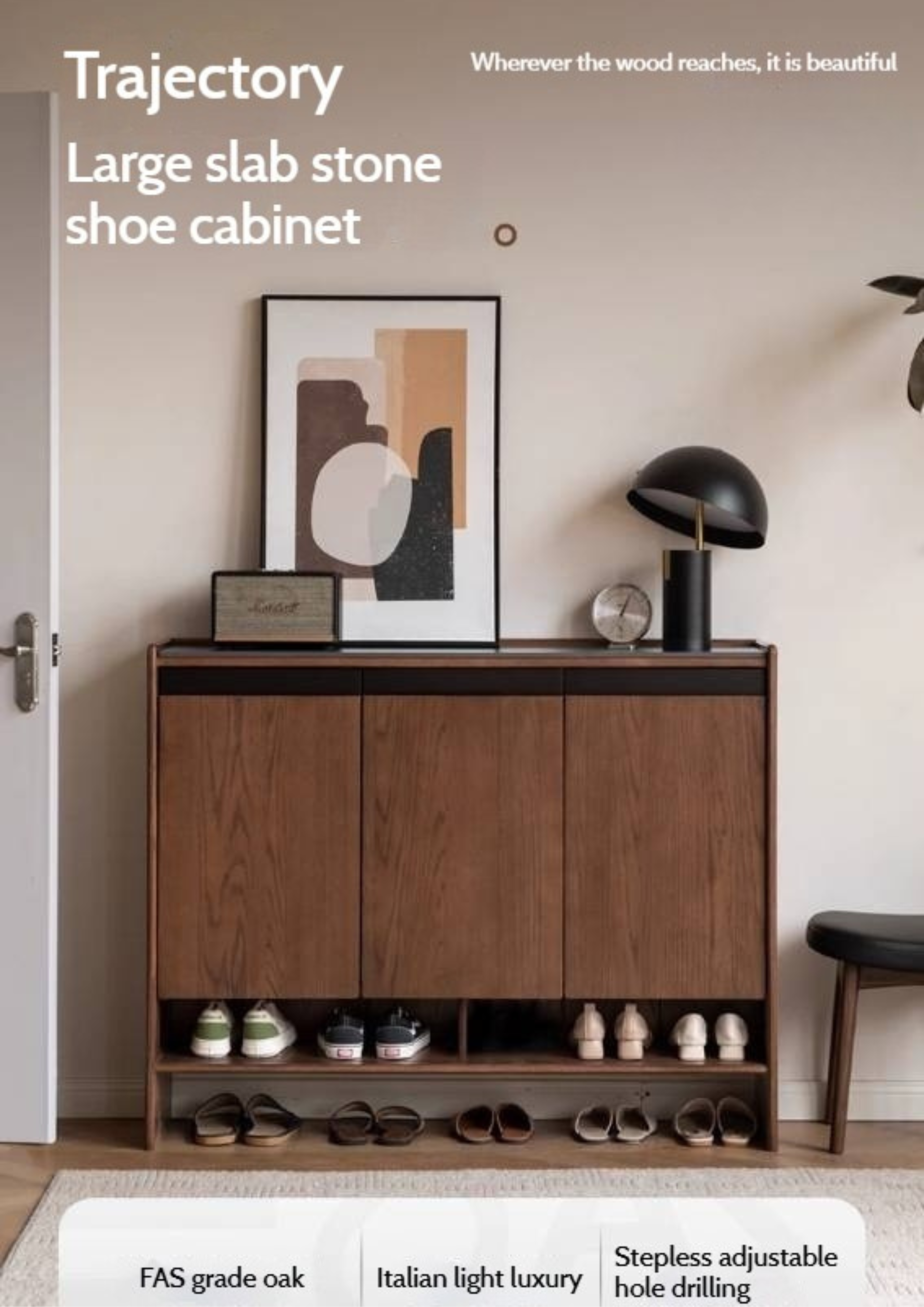 Oak Solid Wood Modern Rock Board Shoe Cabinet