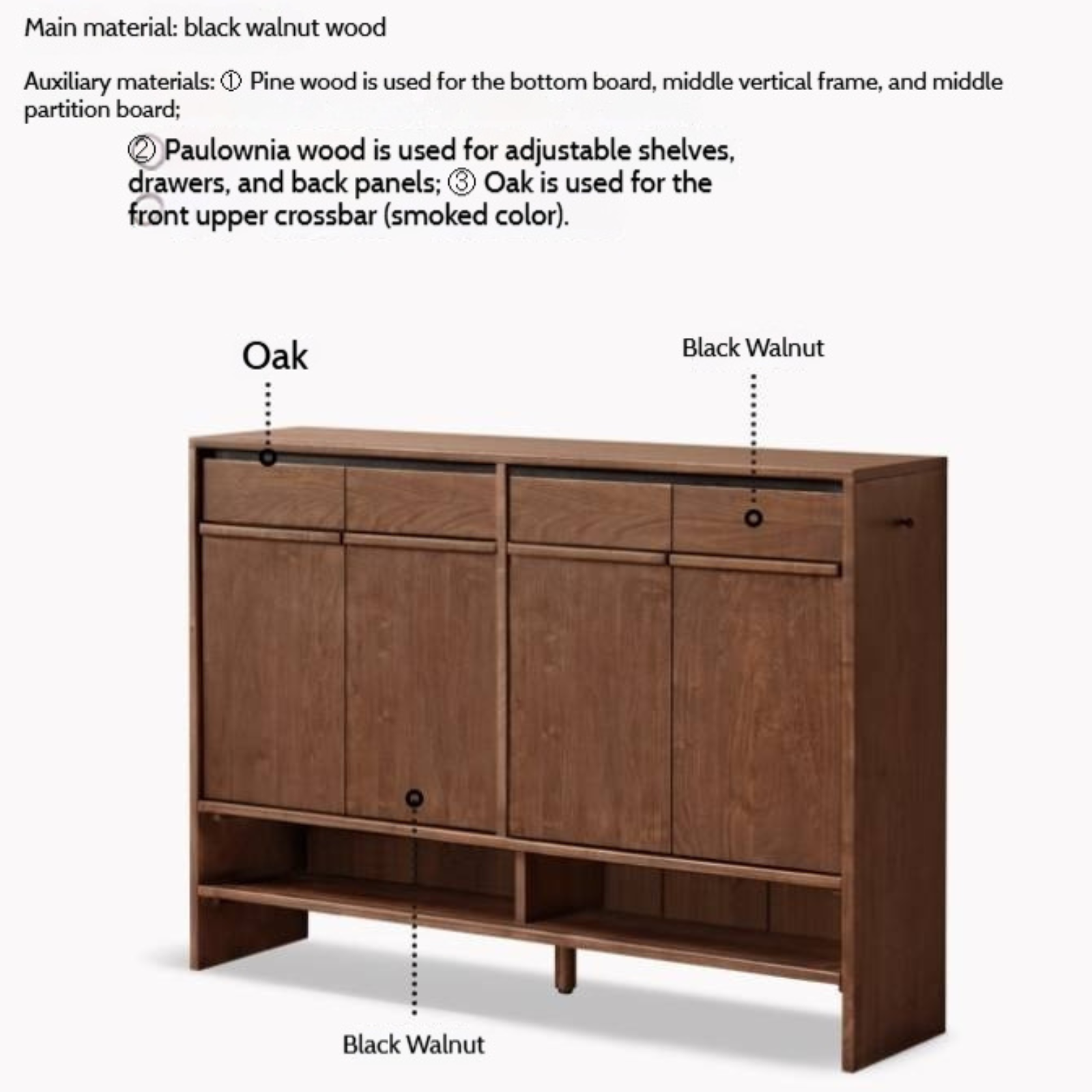 Black Walnut, Oak Solid Wood Italian Light Luxury Shoe Cabinet