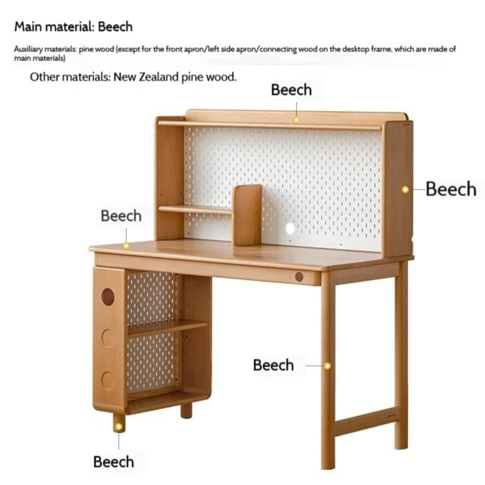 Beech Solid Wood Children's Learning Desk Bookshelf Integrated
