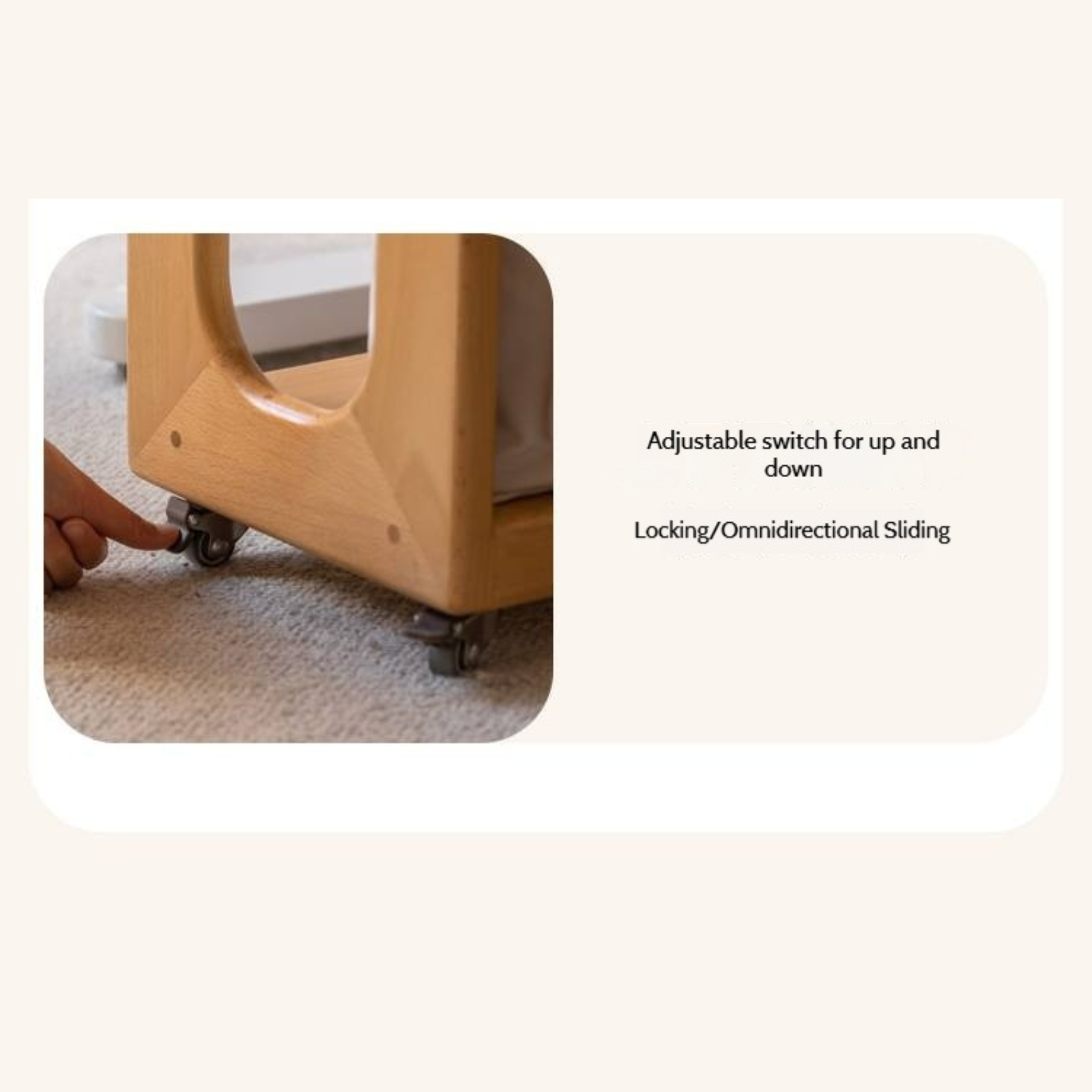 Beech Solid Wood Movable Children's Montessori Under-Table Bookshelf with Wheels