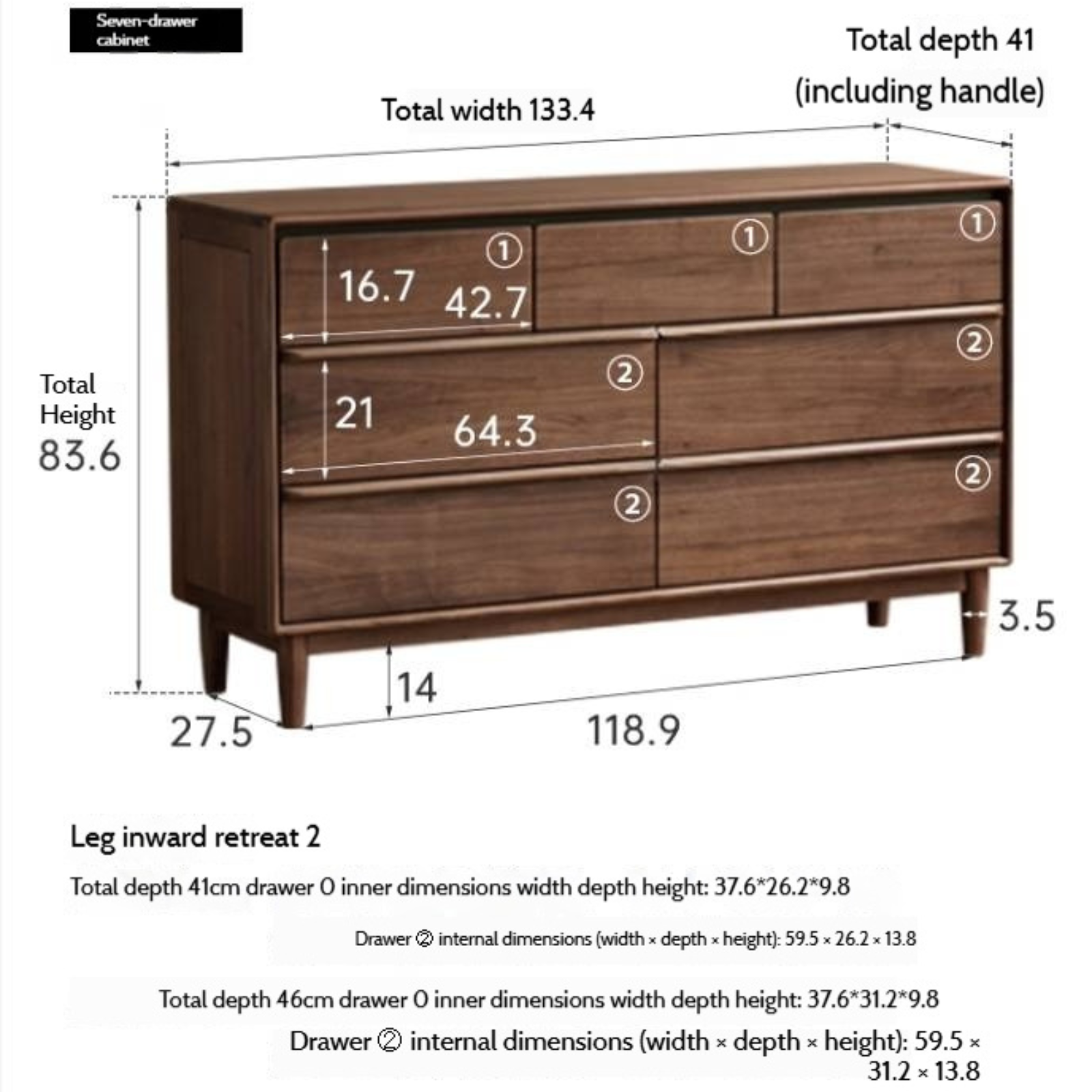Black Walnut Solid Wood Cabinet Italian Light Luxury Chest of Drawers