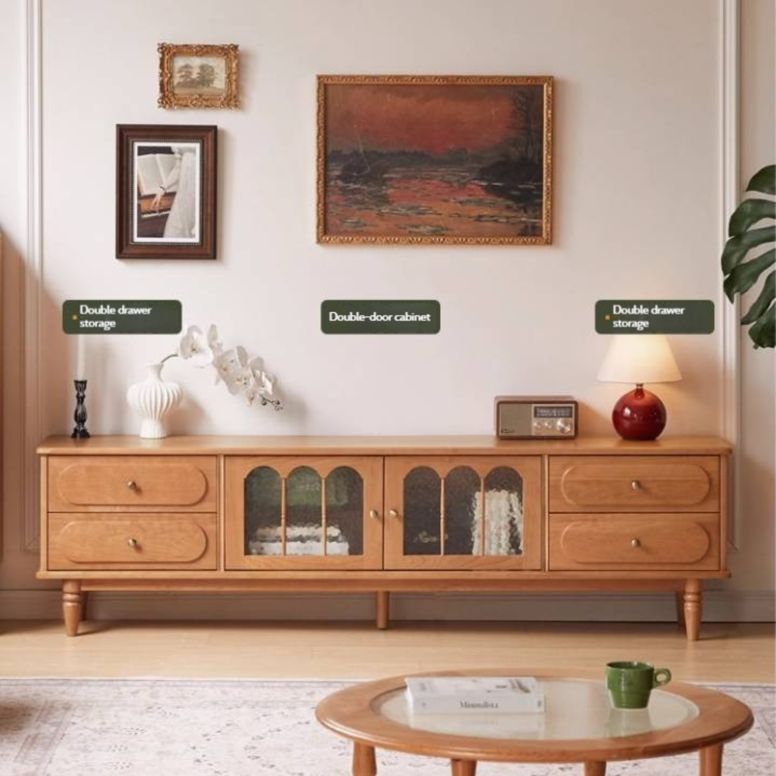 Cherry Solid Wood Style French Retro TV Stand