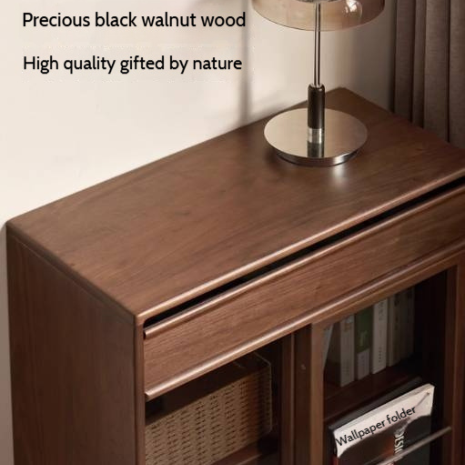 Black Walnut Solid Wood Modern Side Cabinet