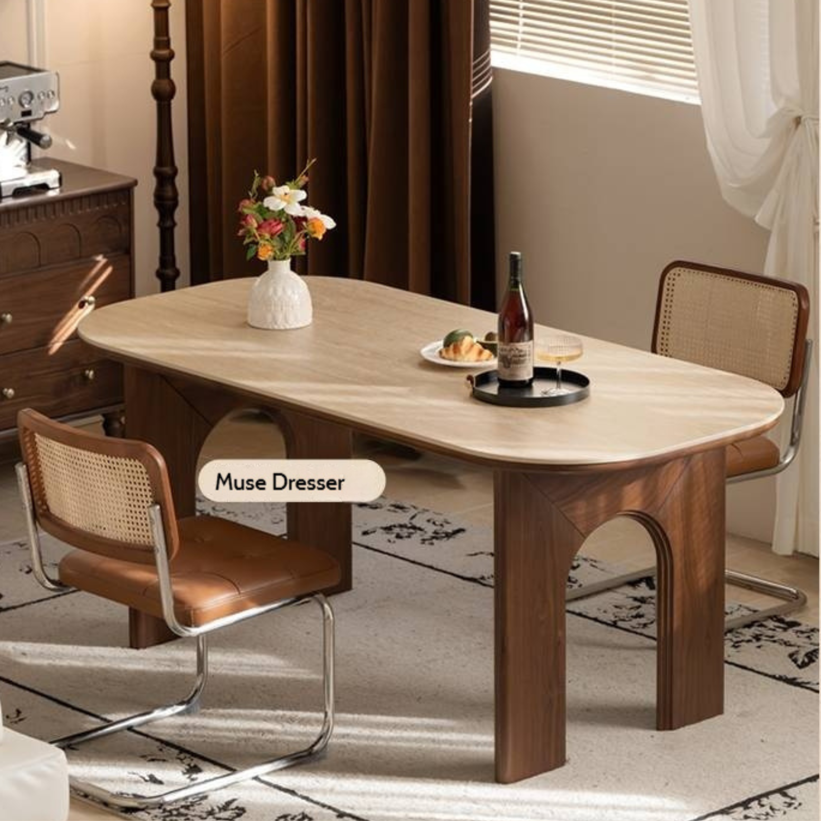 Black Walnut, Oak Solid Wood French Retro Style Dining Table