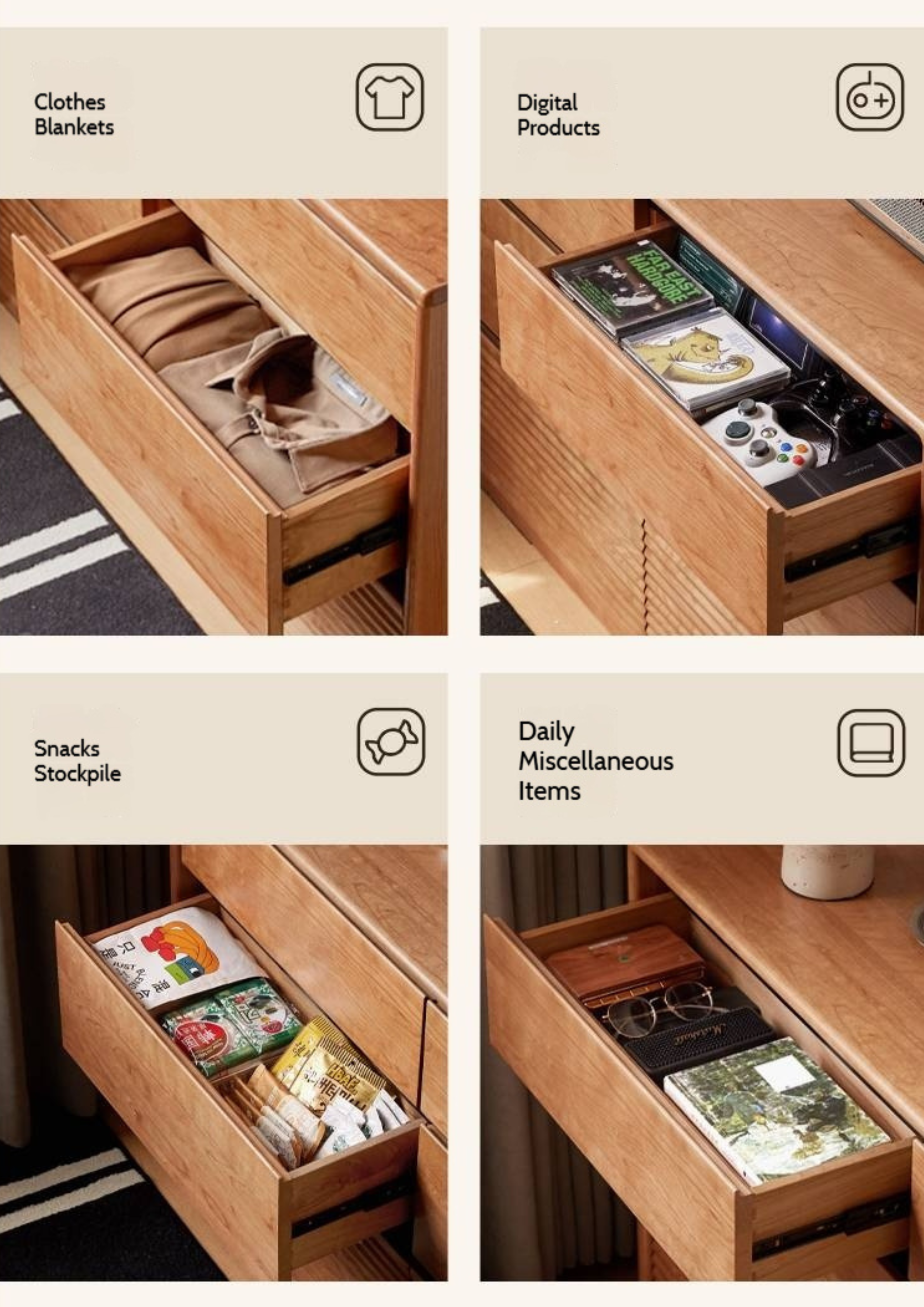 Cherry Solid Wood Retro Six-Drawer Chest