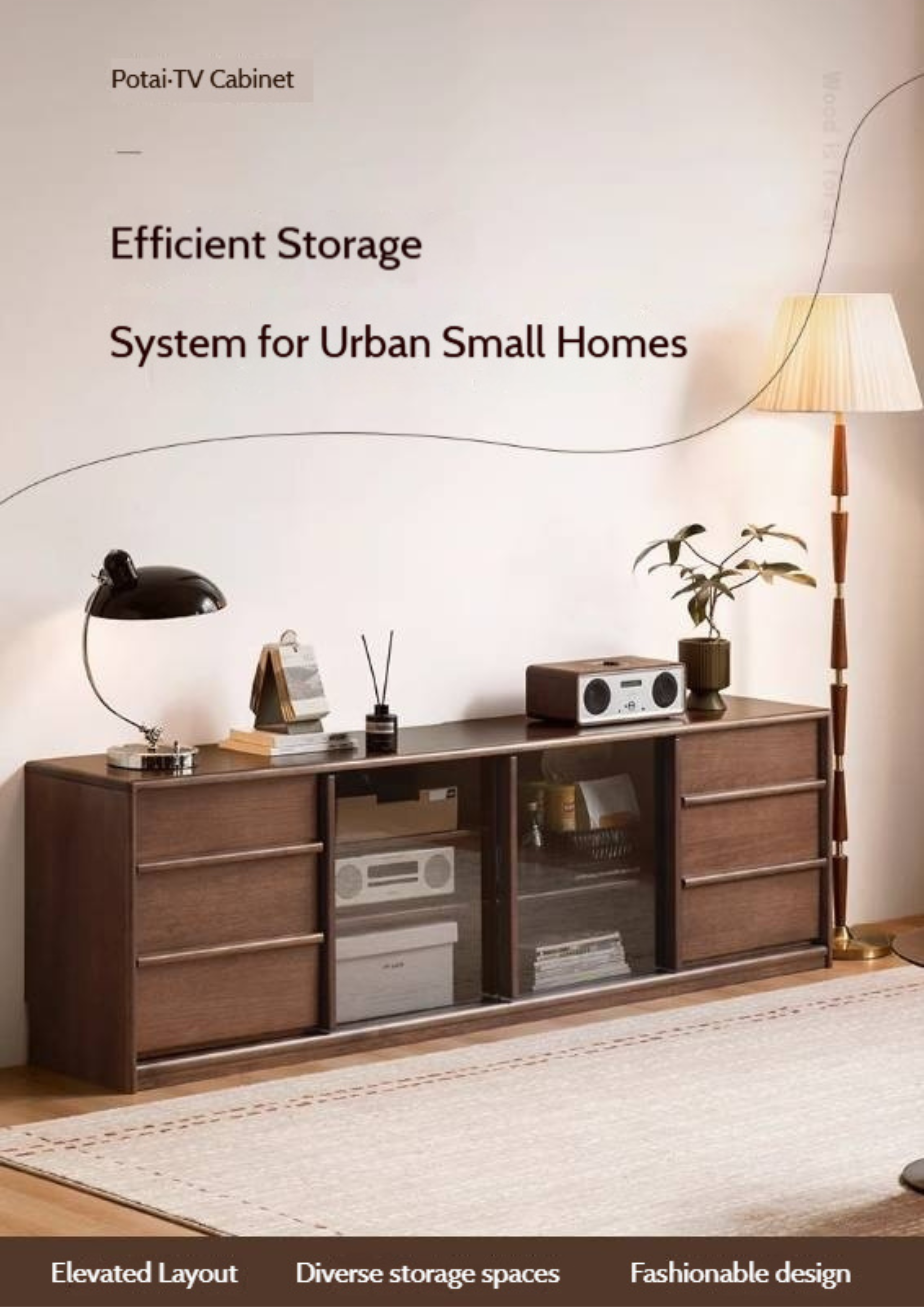 Golden Sandalwood Solid Wood TV Cabinet