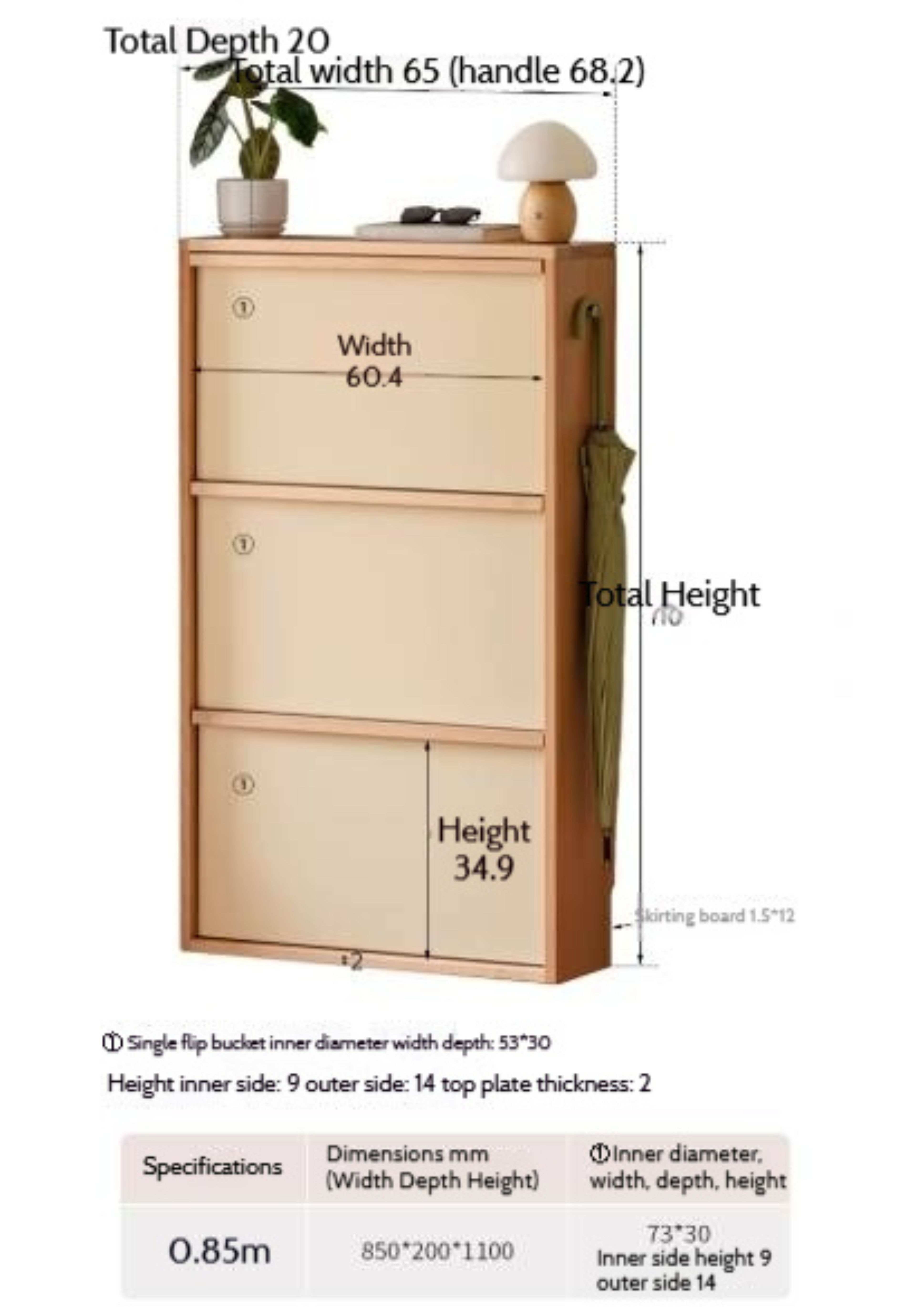 Beech Solid Wood Shoe Cabinet Hallway Cabinet