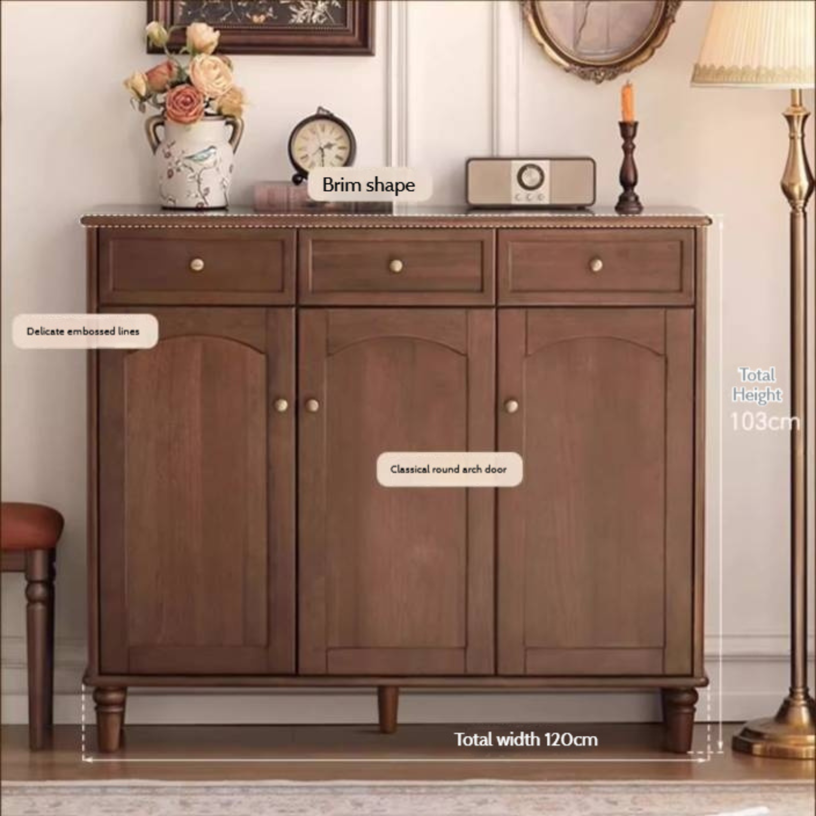 Sandalwood Solid Wood American Retro Storage Shoe Cabinet