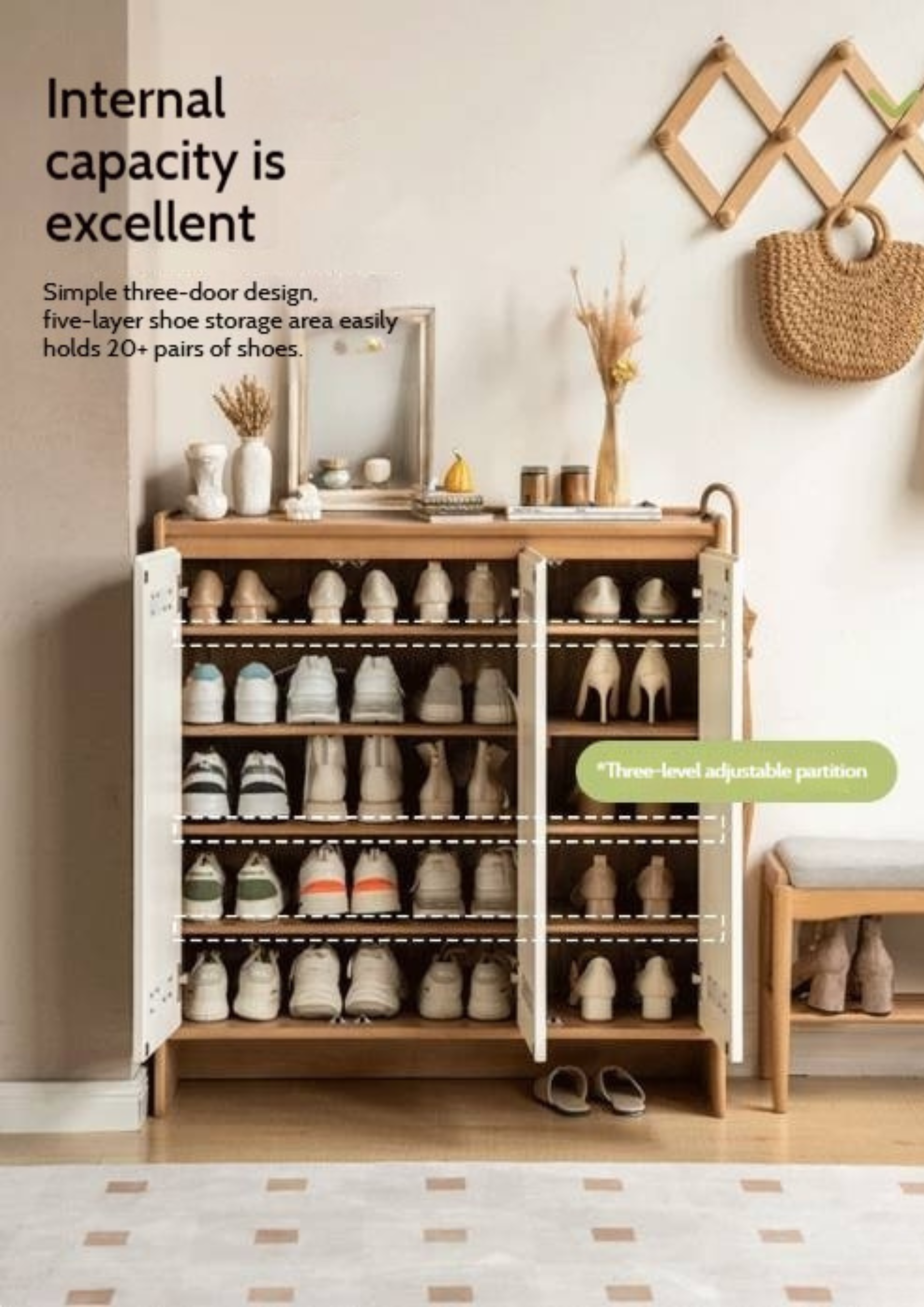 Solid Rubber Wood, Poplar Solid Wood Shoe Cabinet