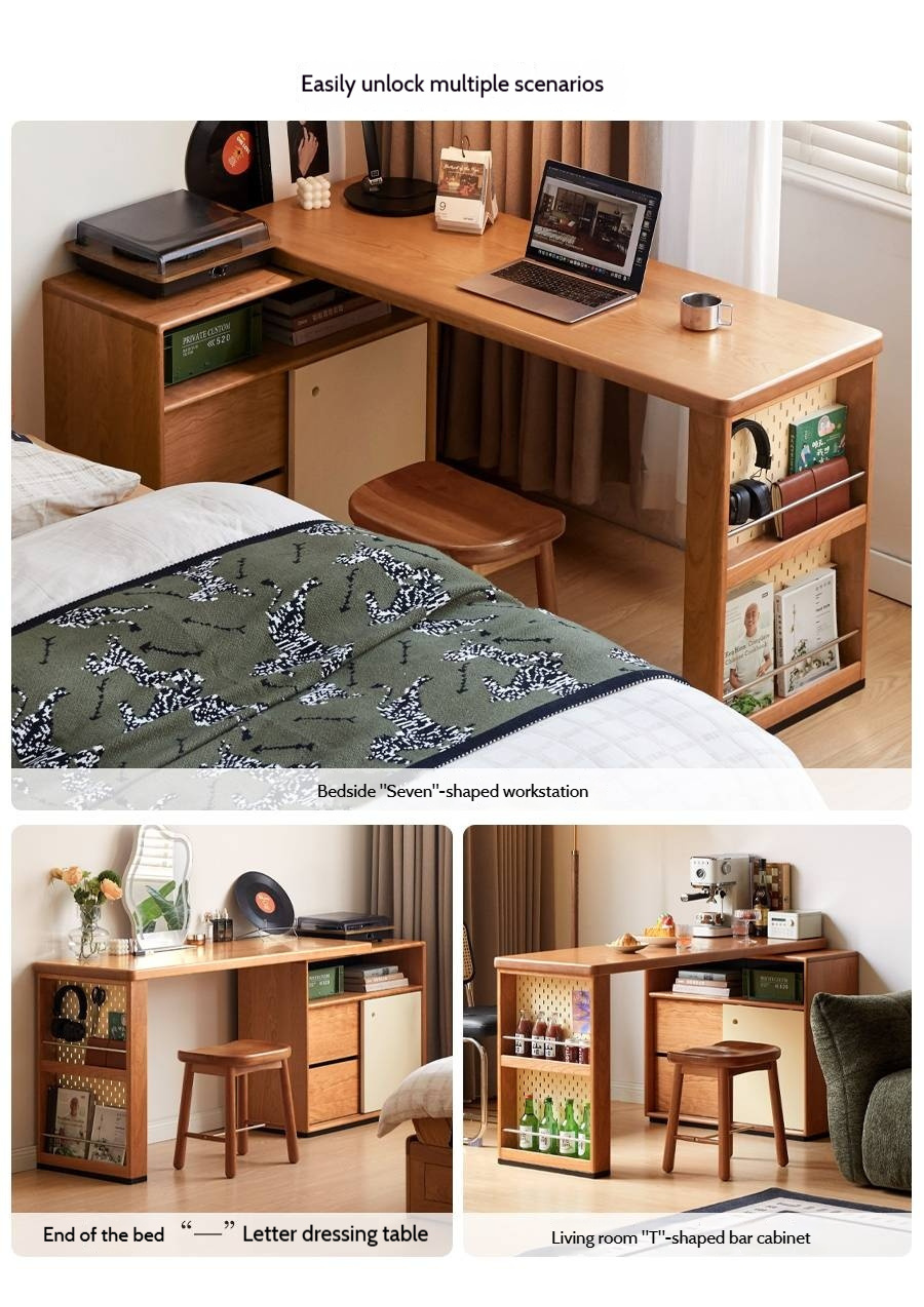 Cherry Solid Wood Vintage Style Office Desk