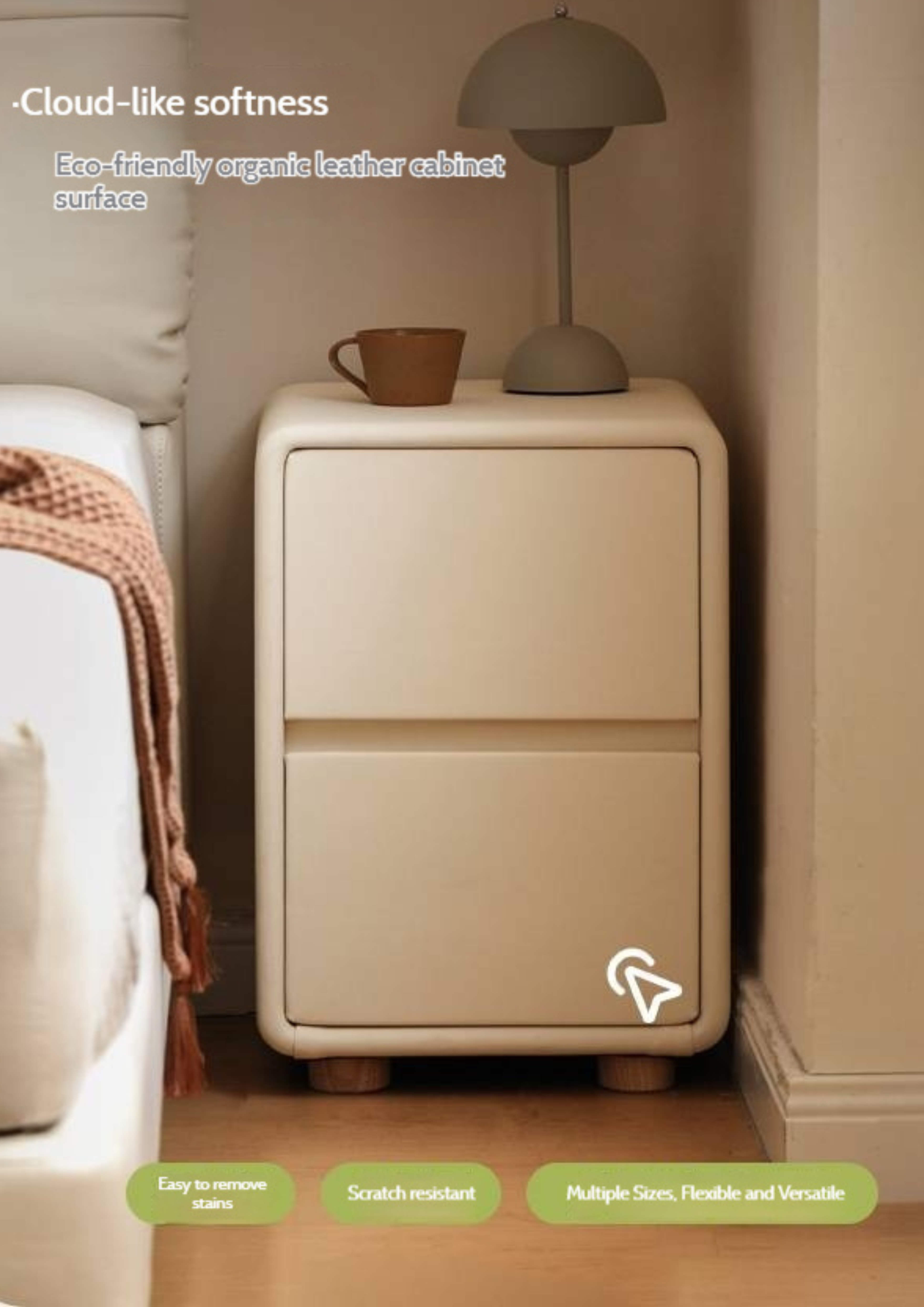 Beech Solid Wood White Cream Style Nightstand