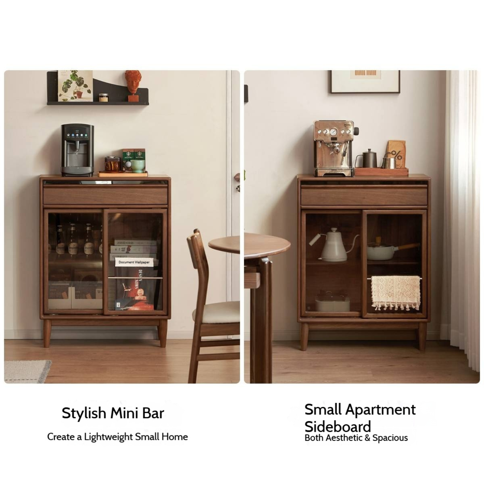 Black Walnut Solid Wood Modern Side Cabinet