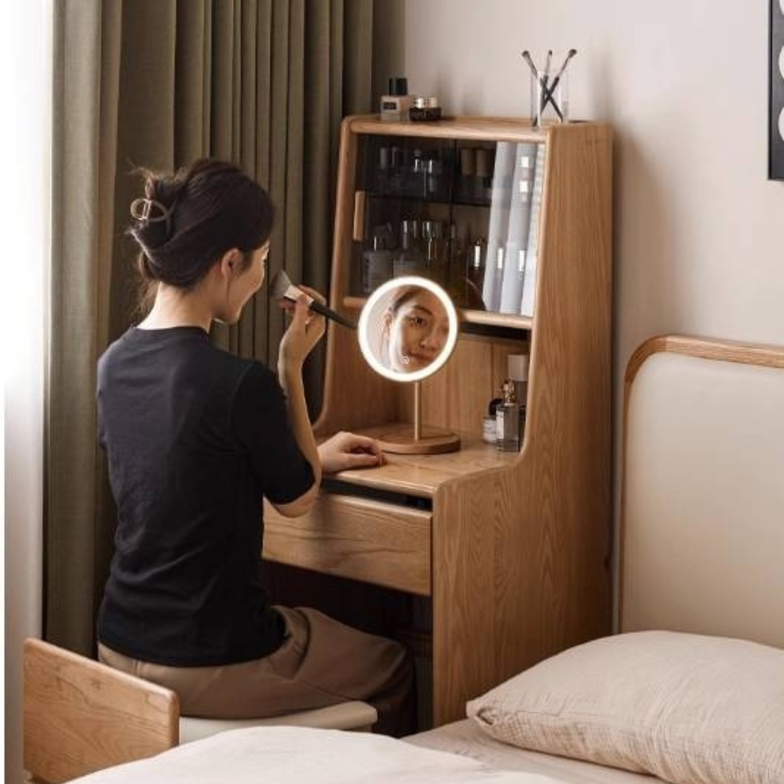 Ash Solid Wood Original Wood Style Multifunctional Dressing Table