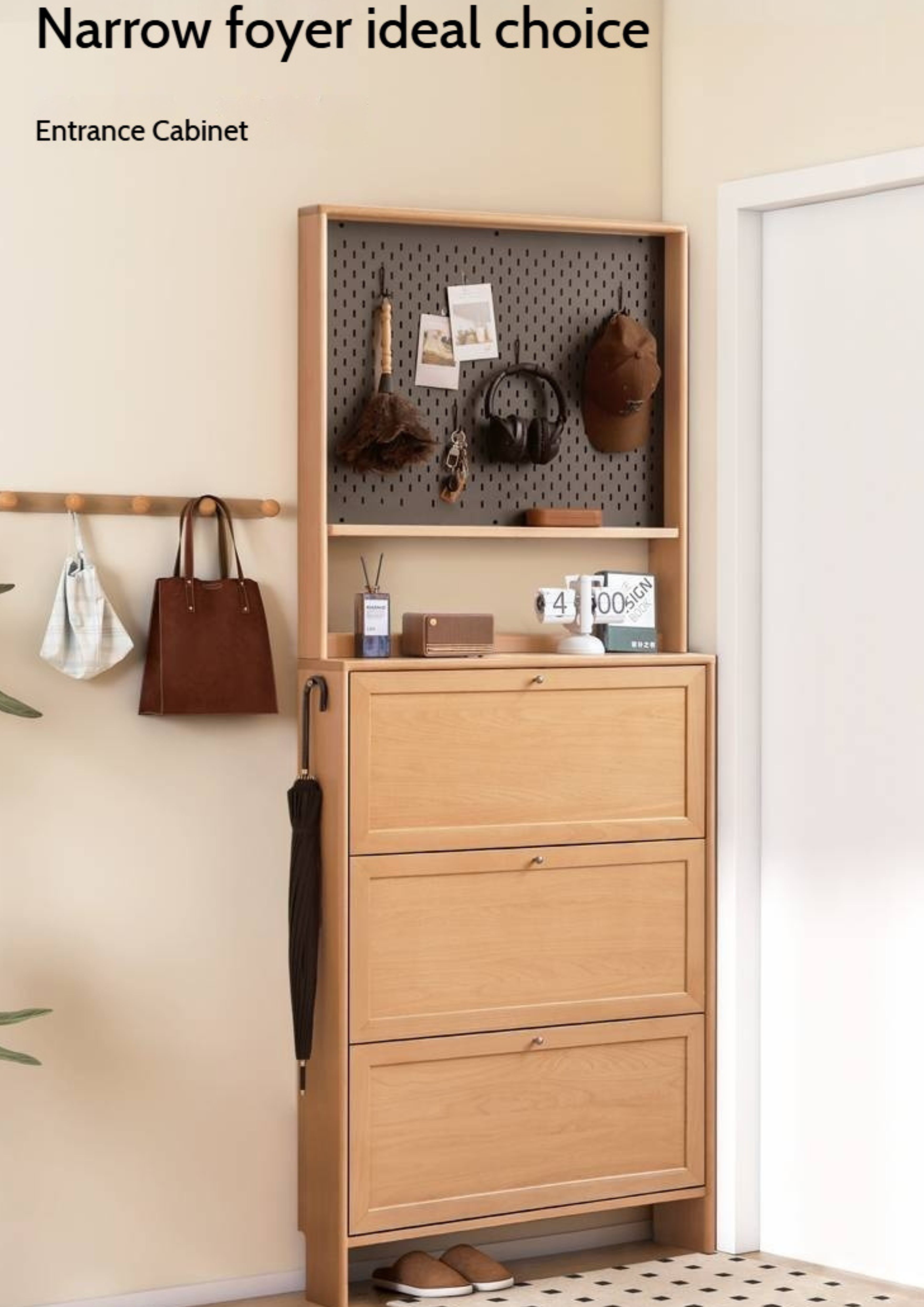 Beech Solid Wood Ultra-Thin Flip Bucket Shoe Cabinet